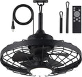 20 Inch Outdoor Ceiling Fan with Light and Remote - IP65 Waterproof, 3-Color LED (3000K-6000K), 16.5ft Cord, Hanging Hook - Black - for Patio, Gazebo, Porch