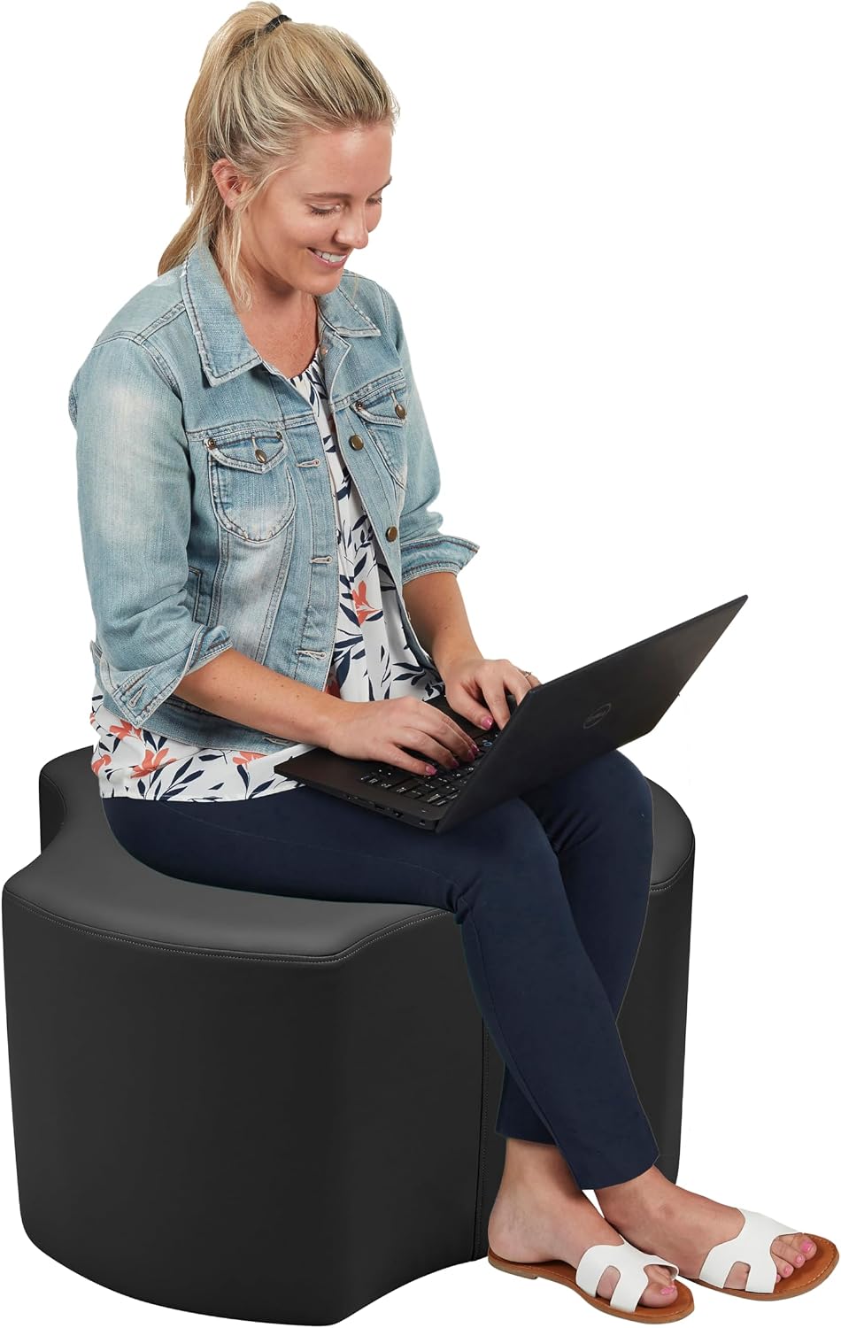 FDP Pro Series Cog Accent Ottoman (18' Height) Hand Upholstered Commercial Furniture for Hotel Lobby, Office, Restaurant, Home and More Collaborative and Configurable Seating - Black