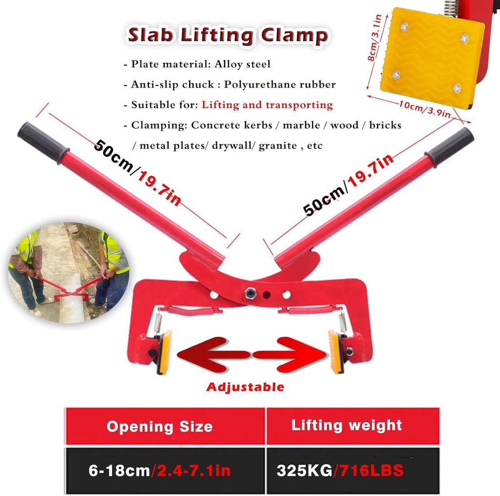 Feeding Mats Stone Carrying Clamps, Granite Slab Lifting Clamps With Anti-slip Rubber Chuck - Transporting 350kg 325kg 280kg 260kg Marble, Heavy Duty Handling Tool(Opening Size 6-18cm/2.4-7.1in)