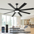 72 inch Ceiling Fans with Lights and Remote Control，Indoor/Outdoor Large Modern Ceiling Fan with 8 Blades, 3CCT, 6-Speed,Black Ceiling Fan for Patios/Garage/Shop/Living Room