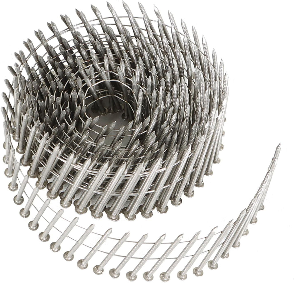3600 Count 2in 15 Degree Coils 0.09in Ring Handle 304 Stainless Steel Wall Nail for Cement Board Siding
