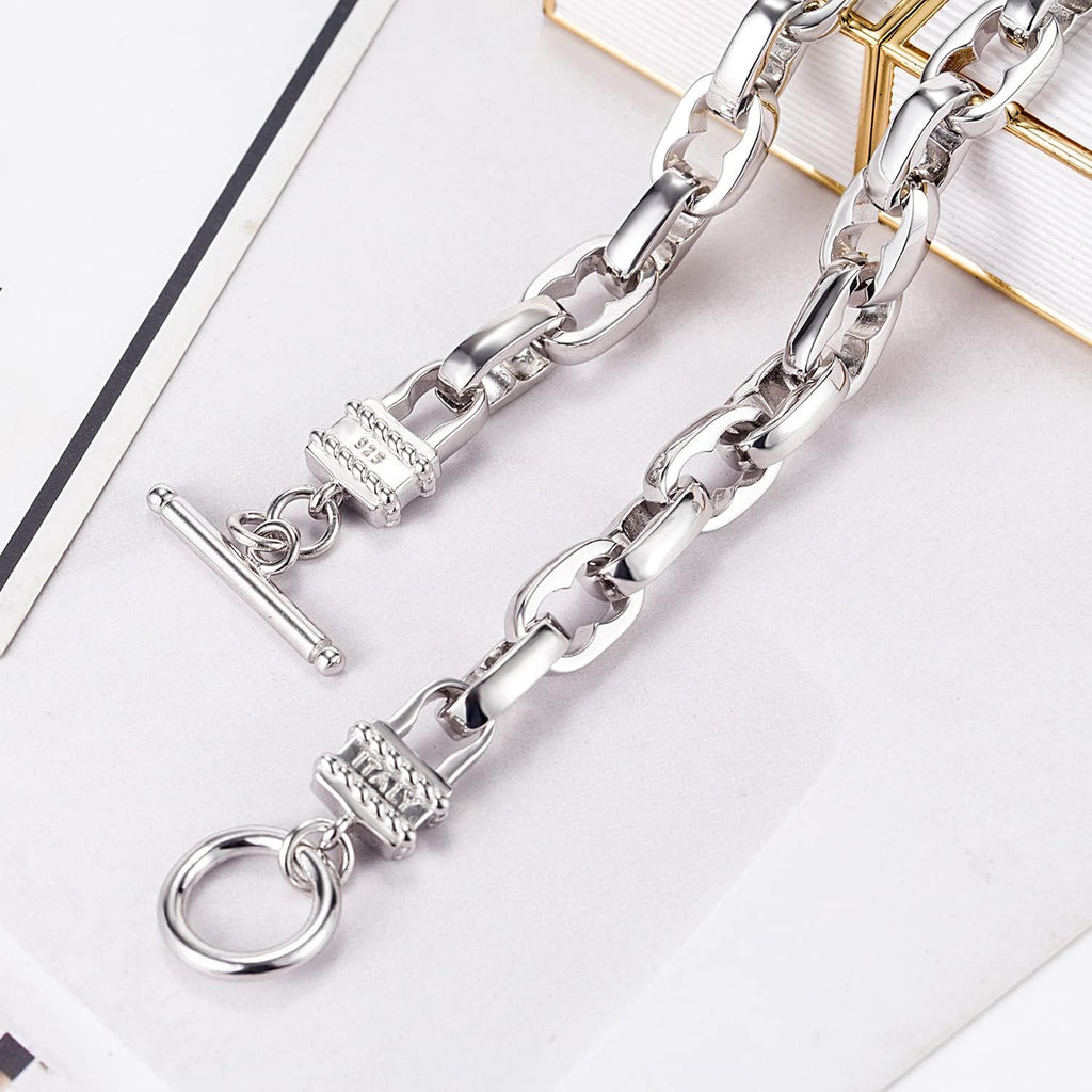 Dankadi Men Solid 925 Sterling Silver Cable Rolo Link Chain Necklace Women 9MM &10MM-Curb Cuban Chain Thick Big Choker 18' 20' 22' 24' 26 '28' 30' Fine Jewelry Gift