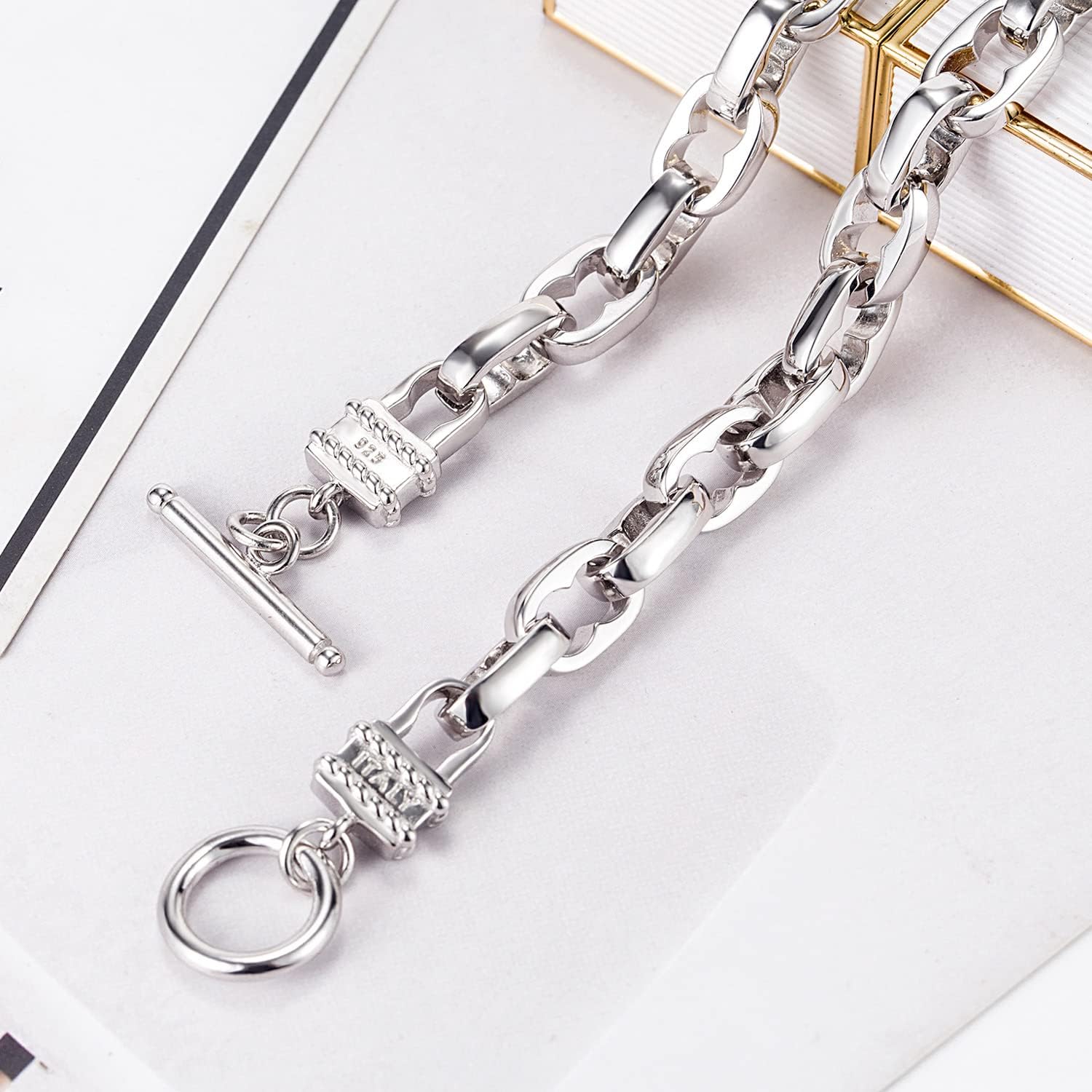 Dankadi Men Solid 925 Sterling Silver Cable Rolo Link Chain Necklace Women 9MM &10MM-Curb Cuban Chain Thick Big Choker 18' 20' 22' 24' 26 '28' 30' Fine Jewelry Gift