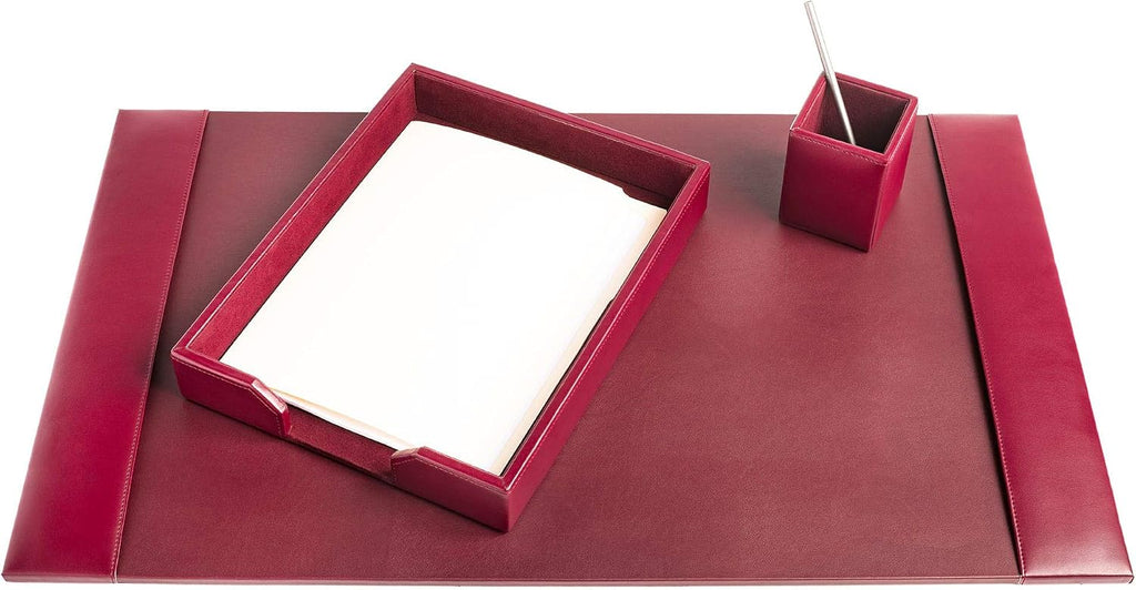 DACASSO Bonded Leather Desk Set - Luxury Leather Desk Pad & Desk Organization Essentials (Burgundy, 3 Piece)
