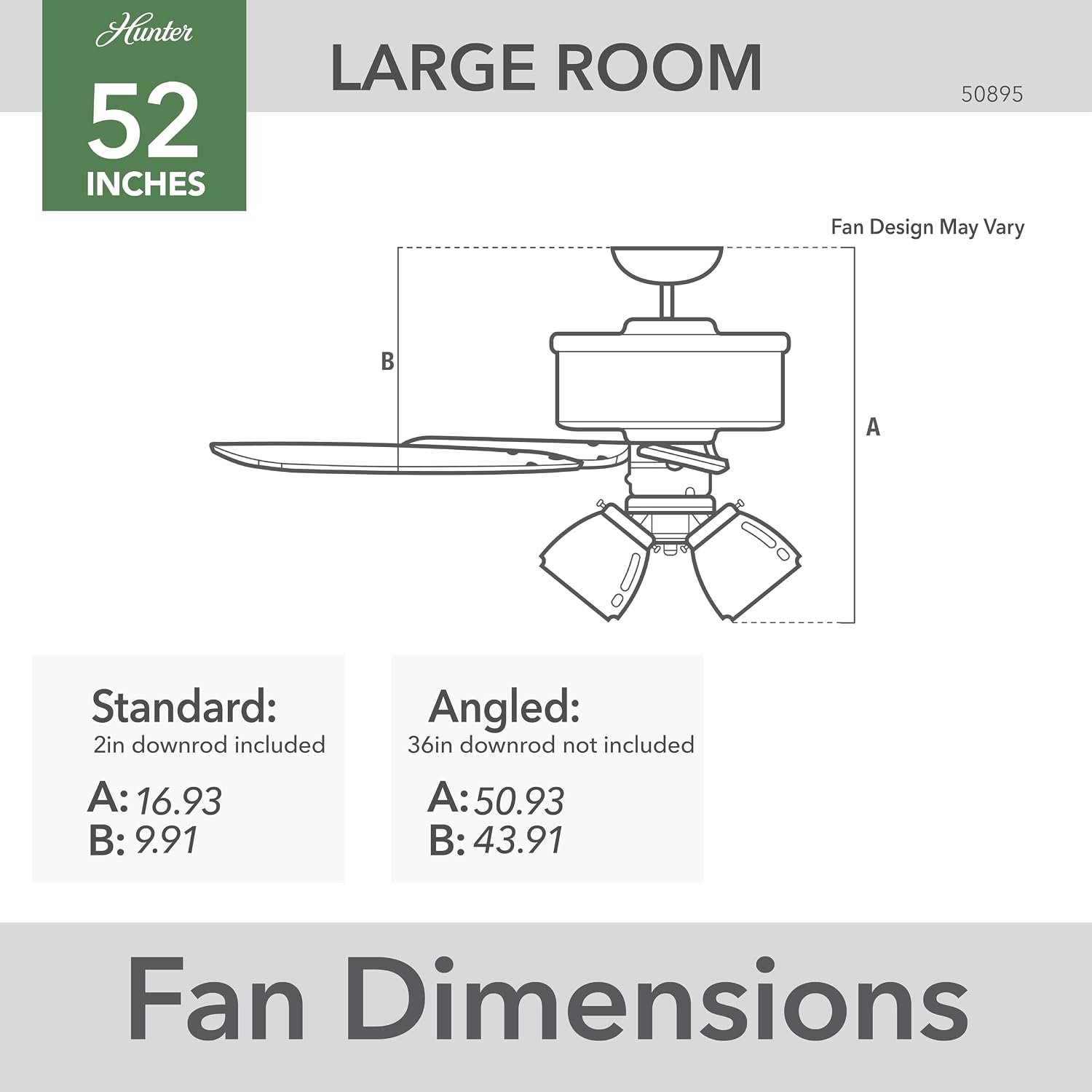 Hunter 52 inch Indoor Ceiling Fan with LED Lights - Ceiling Fan with Pull Chain, For Bedroom, Living Room, or Kitchen, Standard Mount, No Remote, 5 Blades - Swanson 50894, Matte Silver