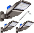 ledmo LED Parking Lot Light Dusk to Dawn Outdoor Lighting with Adjustable Arm Mount 19500lm Waterproof Wall Light Fixtures 150W Flood Security Lighting for Garage Yard Shop Warehouse Barn(3 Pack)