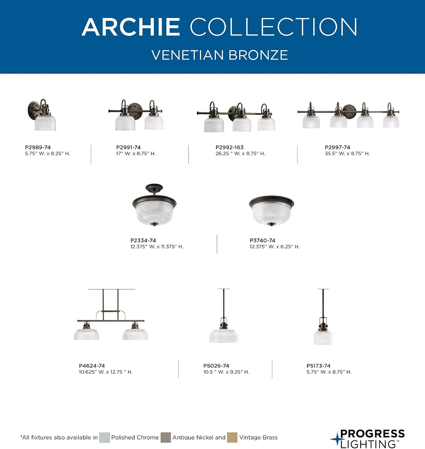 Progress Lighting 2-Light 12-3/8' Close-to-Ceiling, Archie Collection, Indoor, P3740-74, Venetian Bronze
