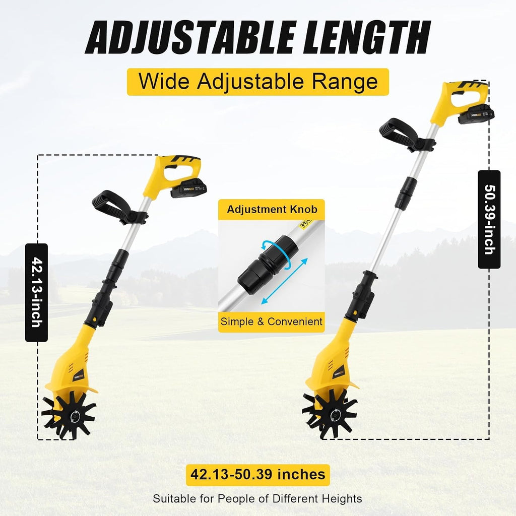 Cordless Tiller Cultivator, Handheld Tiller Cultivator 20v Battery Powered Garden Cultivator Soil Tiller Cultivator for Farm, Park, Garden, Yard to Plow, Turn Soil, Weed
