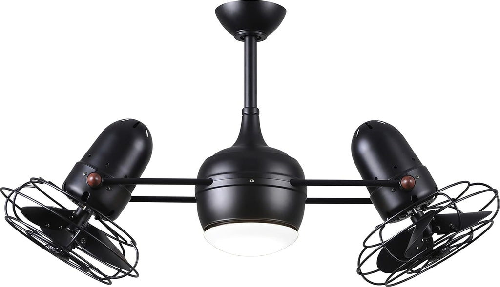 Matthews DGLK-BK-MTL Dagny LK Damp Rated 39' Dual Motor 360° Rotational Metal LED Ceiling Fan with Light & Remote, Matte Black