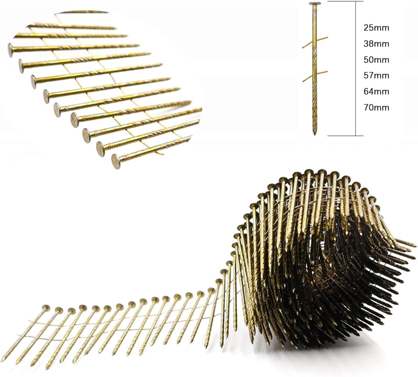 Roofing Nails 1roll*14000pcs Coil Siding Nails Nailer Collated Wire Full Round Ring Shank Framing Carpentry Nail