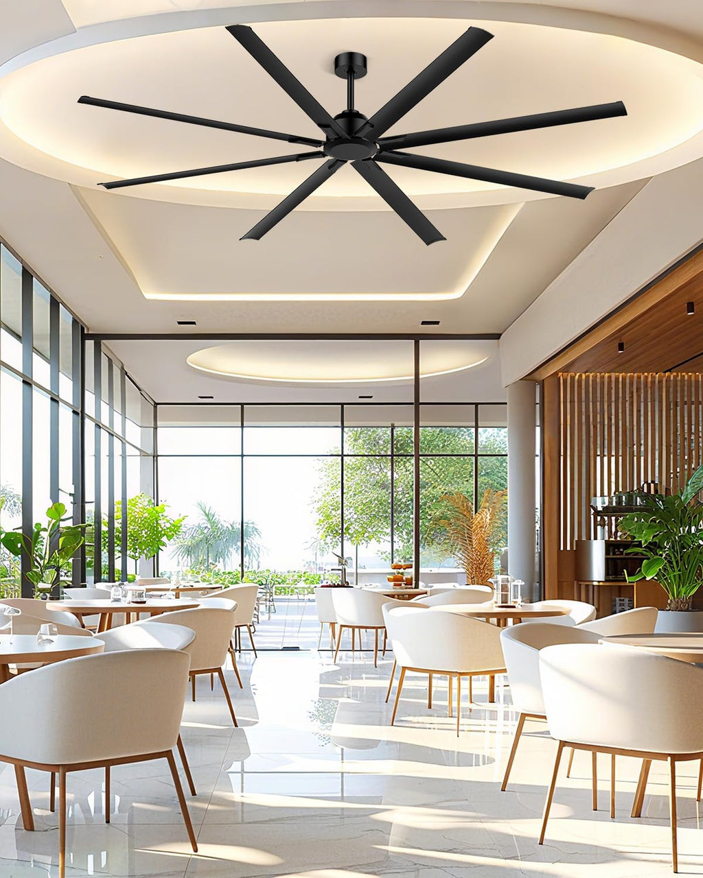 96 Inch Industrial Ceiling Fan, Large Commercial HVLS Shop Ceiling Fan for Garage Patio Gym, Big Assed Ceiling Fans with 8 Metal Blades, Quiet Reversible DC Motor, Remote Control, 6 Speeds(Black)
