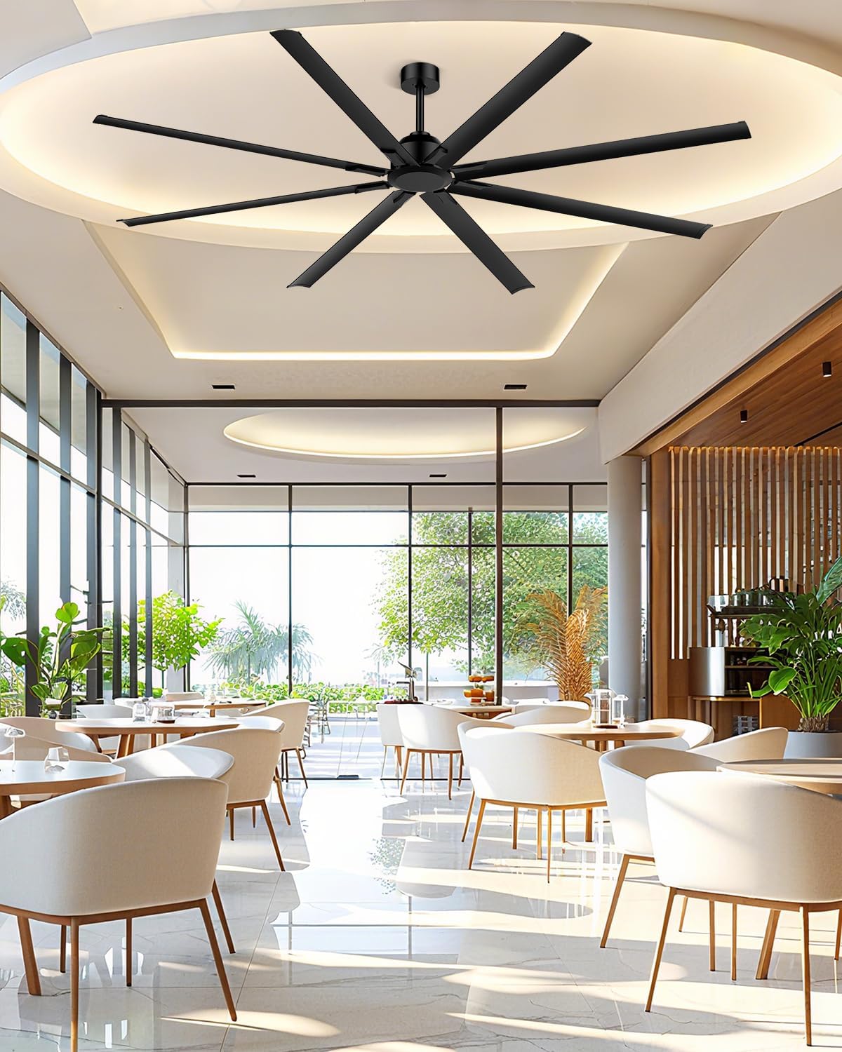 96 Inch Industrial Ceiling Fan, Large Commercial HVLS Shop Ceiling Fan for Garage Patio Gym, Big Assed Ceiling Fans with 8 Metal Blades, Quiet Reversible DC Motor, Remote Control, 6 Speeds(Black)