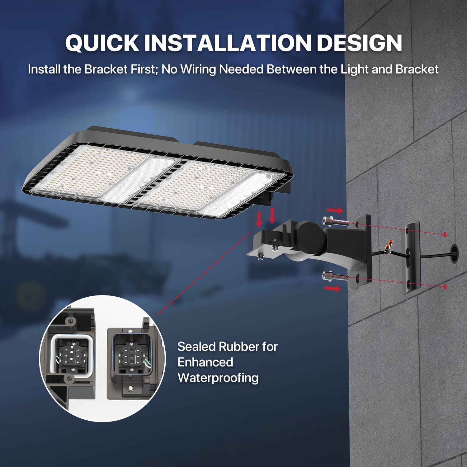 400W LED Parking Lot Light, LED Street Light with Dusk to Dawn Photocell, 630 LEDs, 5000K Daylight, IP65 Waterproof, Adjustable Arm Mount, AC 120V, Commercial Pole Lighting Outdoor for Park, 1Pack
