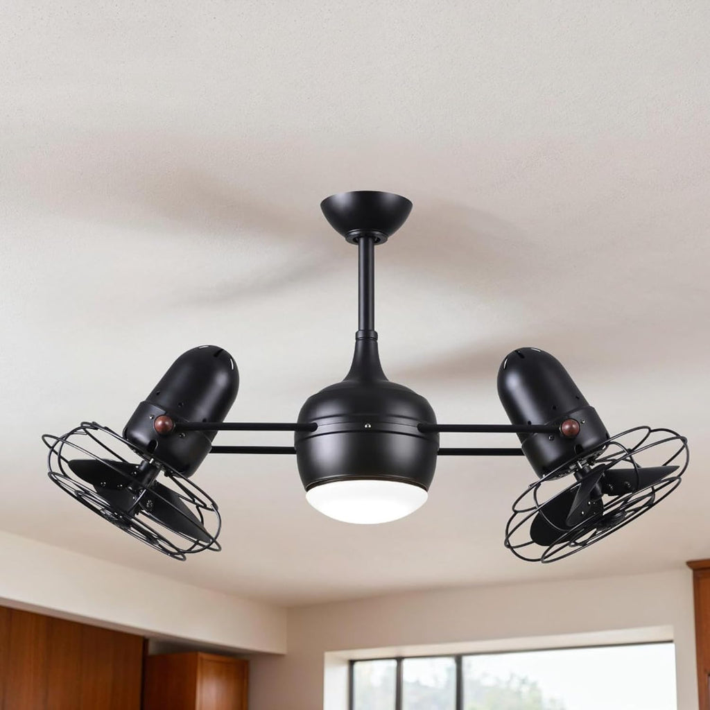 Matthews DGLK-BK-MTL Dagny LK Damp Rated 39' Dual Motor 360° Rotational Metal LED Ceiling Fan with Light & Remote, Matte Black