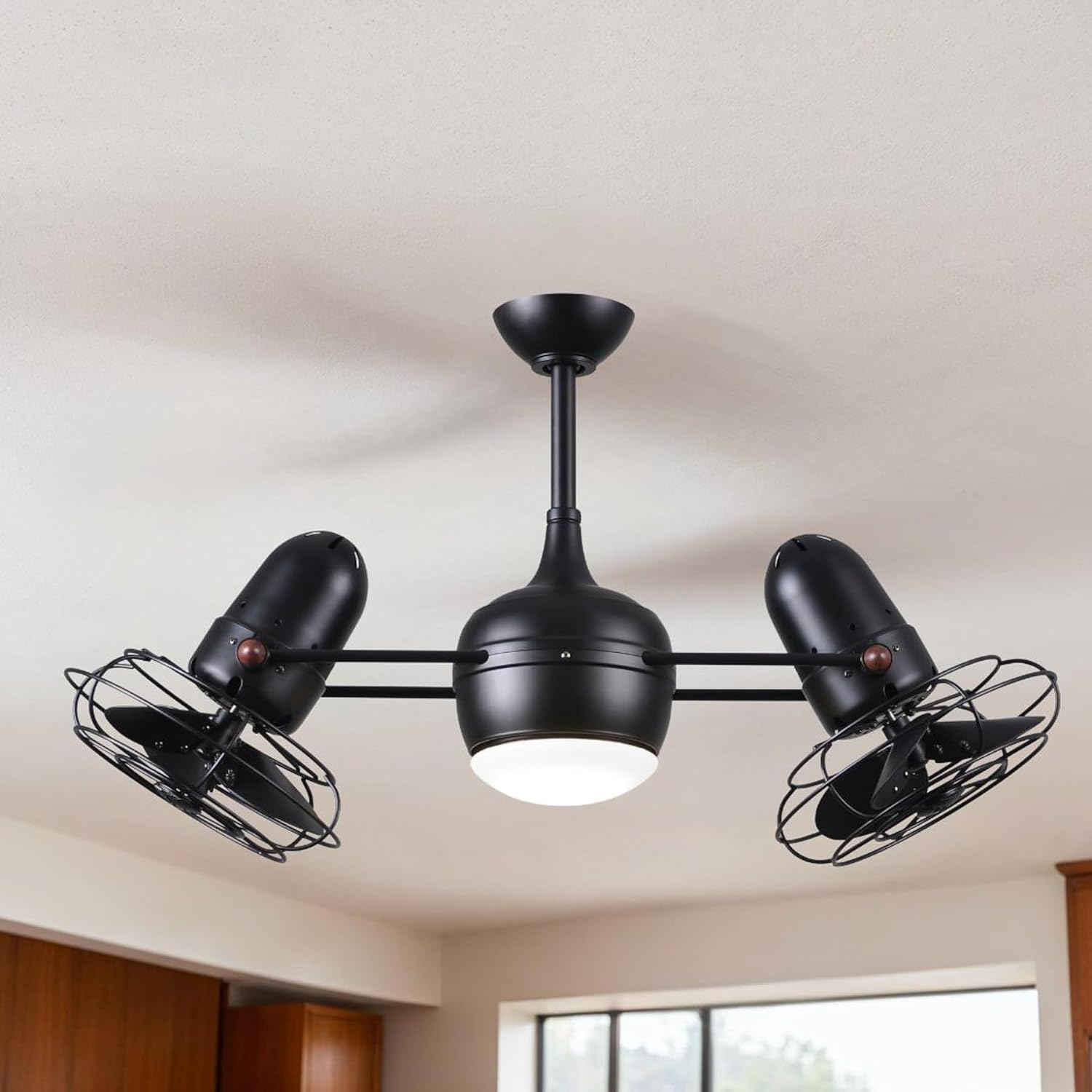 Matthews DGLK-BK-MTL Dagny LK Damp Rated 39' Dual Motor 360° Rotational Metal LED Ceiling Fan with Light & Remote, Matte Black