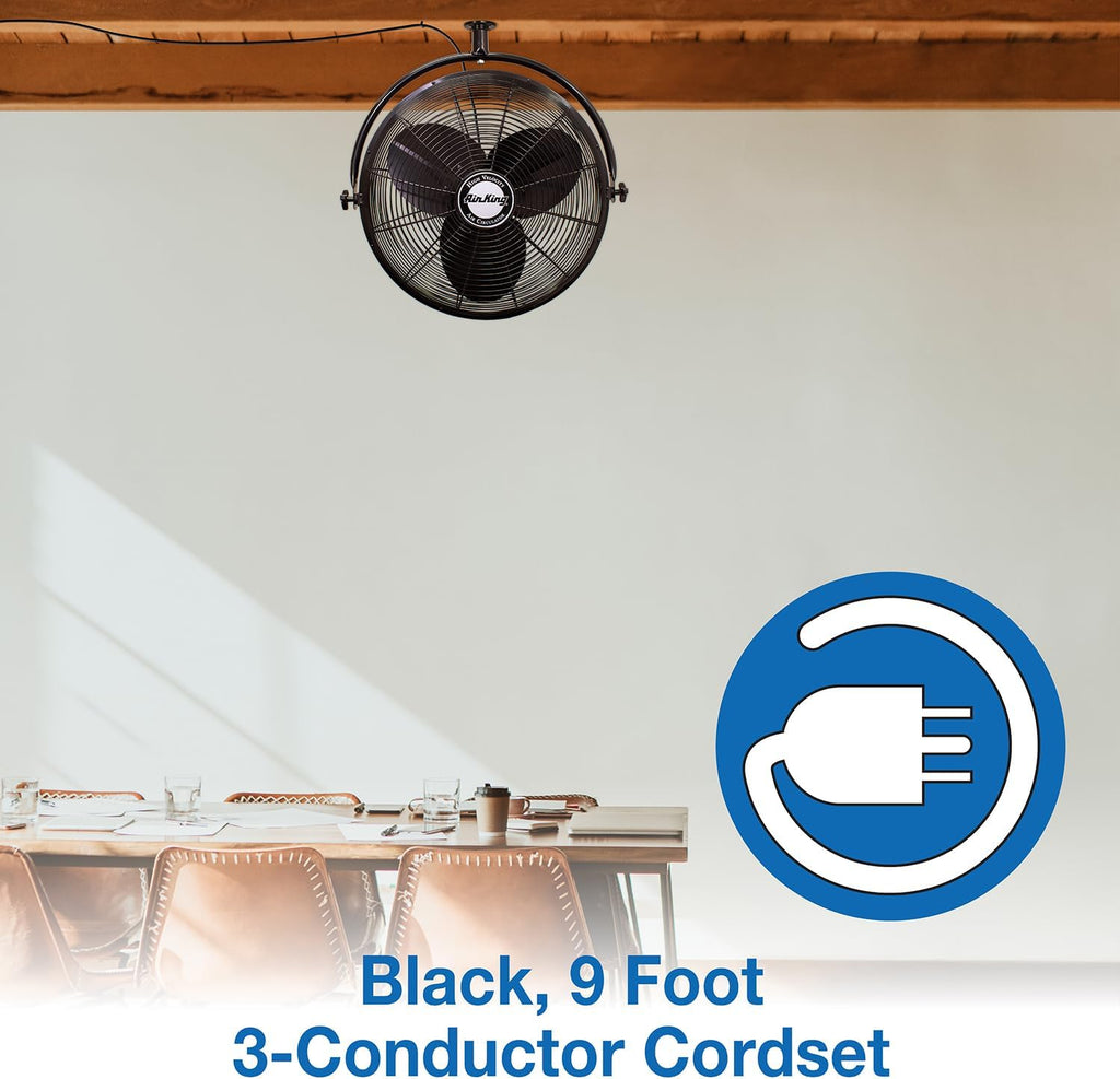 Air King 9320 20-Inch 1/6-Horsepower Industrial Grade Ceiling Mount Fan with 3,670-CFM, Black Finish