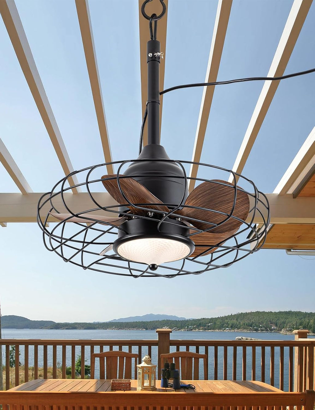 EKIZNSN 20' Outdoor Gazebo Ceiling Fans for Patios Waterproof, Wet Rated Plug in Ceiling Fan with Light, Hook Installation