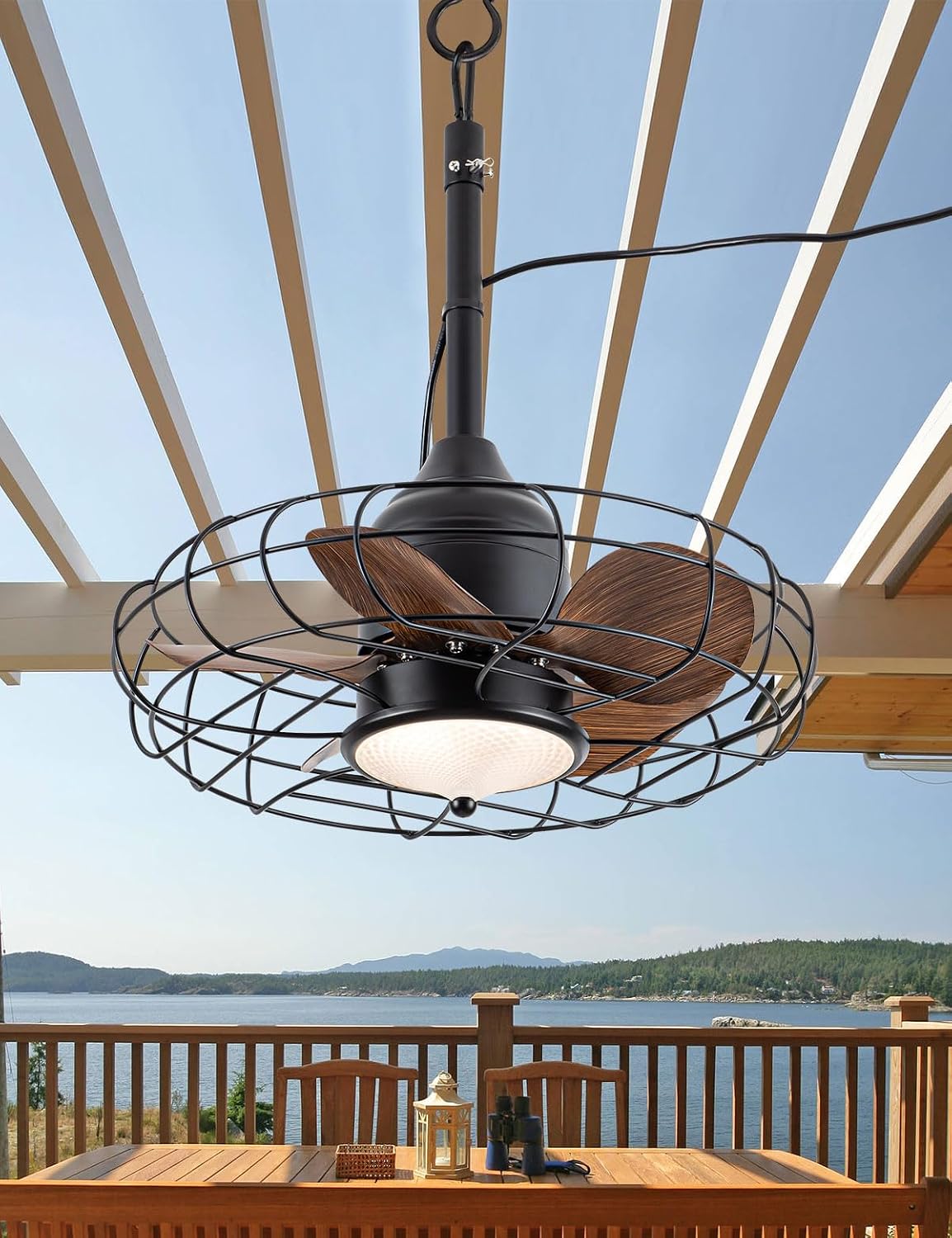 EKIZNSN 20' Outdoor Gazebo Ceiling Fans for Patios Waterproof, Wet Rated Plug in Ceiling Fan with Light, Hook Installation