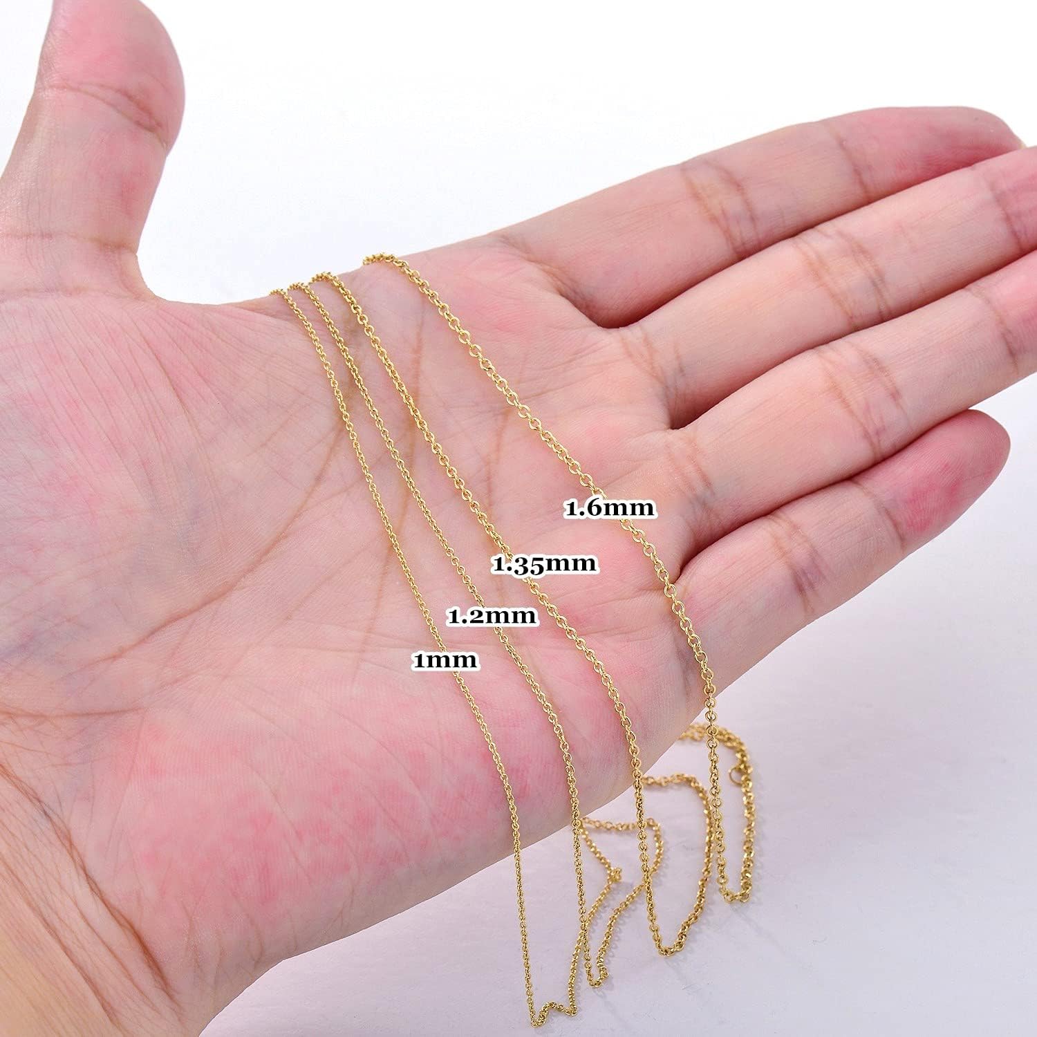 10k 14k 18k Real Gold Thin Gold Chain Necklace for Women, Classic Thin Cable Chain Necklace 1mm, 1.2mm, 1.35mm, 1.6mm, 1.75mm Durable Strong Solid 14k Gold Chain Necklace Women