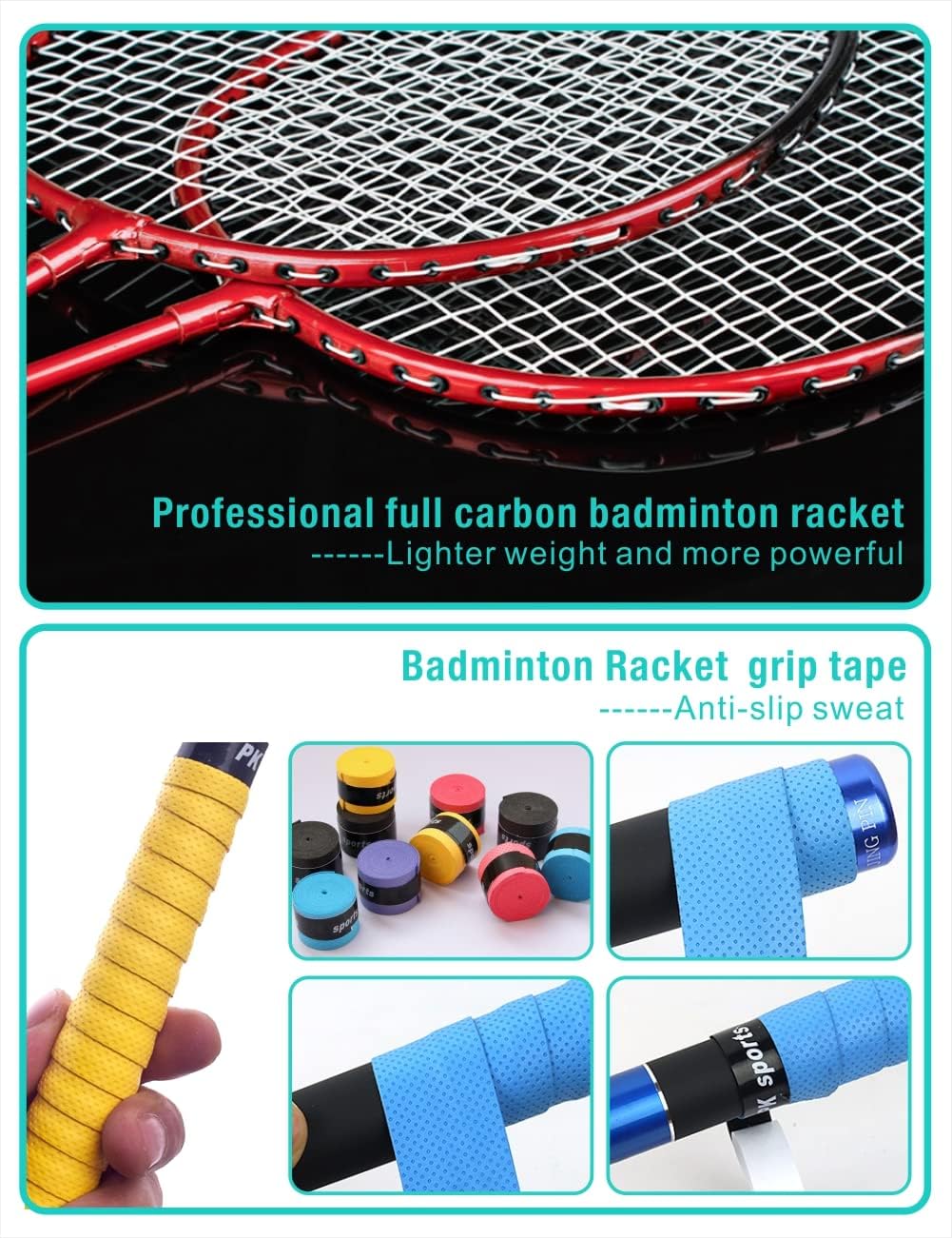 Portable Badminton Net Set,Folding Volleyball Badminton Net,4 Professional Graphite Badminton Racket,8 Racket Grip Tape,4 Shuttlecocks,Family Game,Backyard Sports