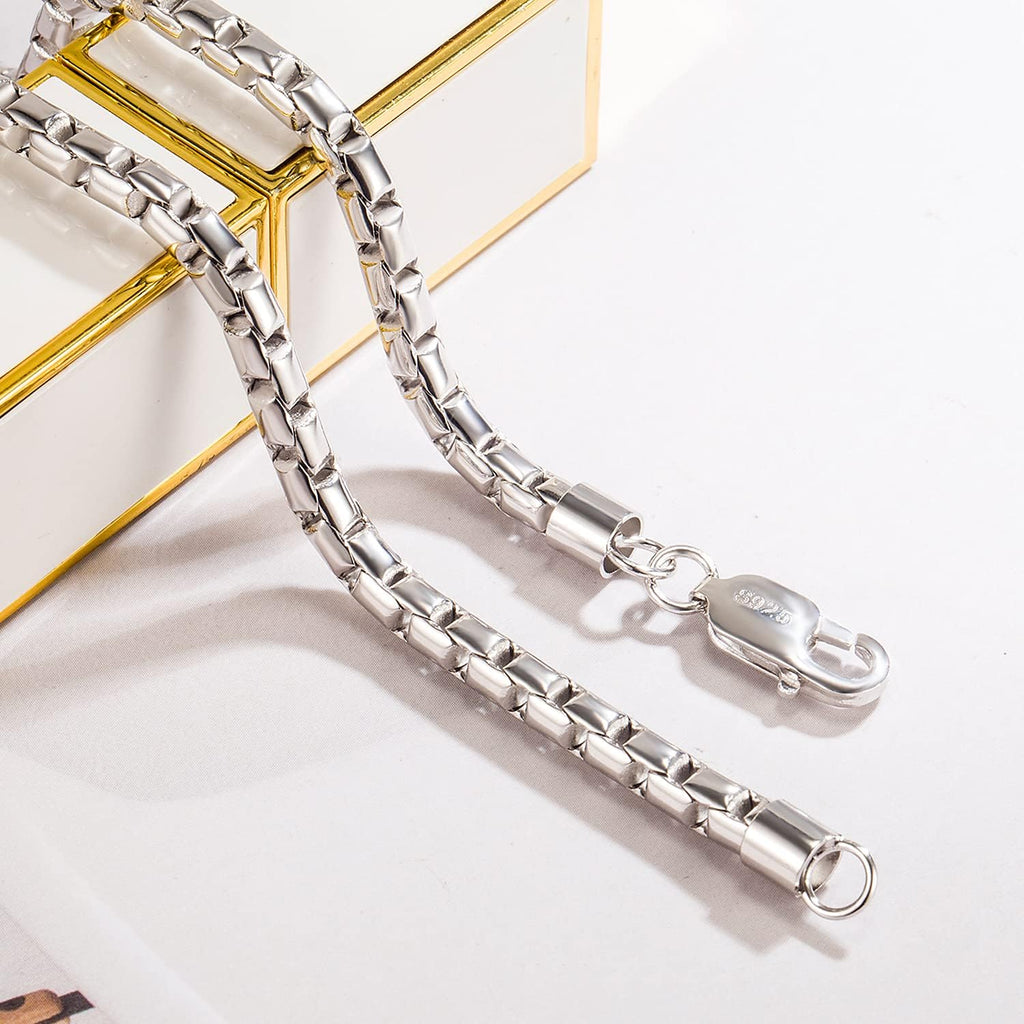 Dankadi Fashion Men 925 Sterling Silver Necklace Italy 5MM Square Rolo Link Round Box Chain Chokers 18 '20' 22 '24' 26' Fine Jewelry Gift (26 inches)
