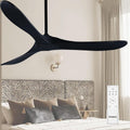 Black Ceiling Fans without Lights, 70'' Modern Solid Wood Ceiling Fan with Remote, Quiet DC Motor, Flush Mount Low Profile Indoor or Covered Patio Ceiling Fan for Bedroom Living Room