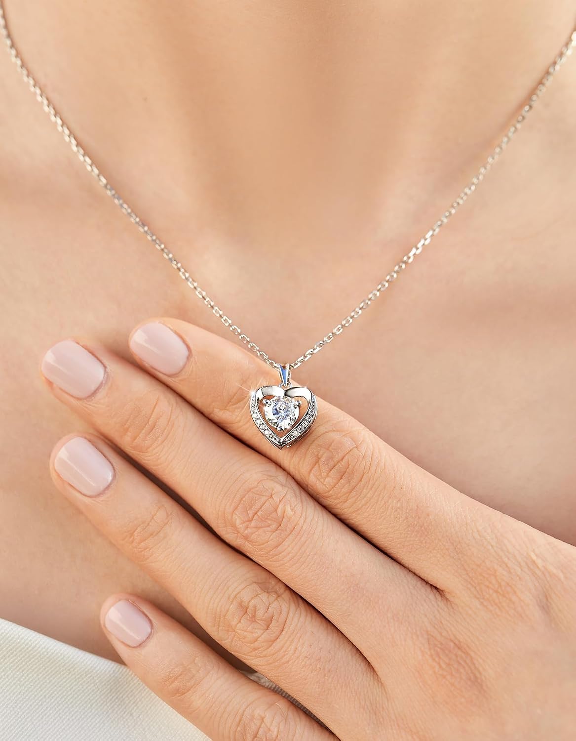 MomentWish Heart Necklace for Women Moissanite, Simulated Diamond, 925 Sterling Silver