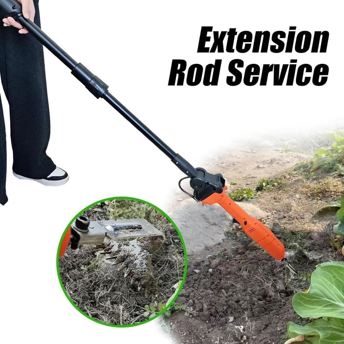 Handheld Electric Digging Hoe,Electric Cultivator Hoe & Weeder with Batteries & Long Pole,Mini Cordless Tiller Cultivator,for Loosening Soil,Weeding,Gardens Greenhouse(2 Batteries)