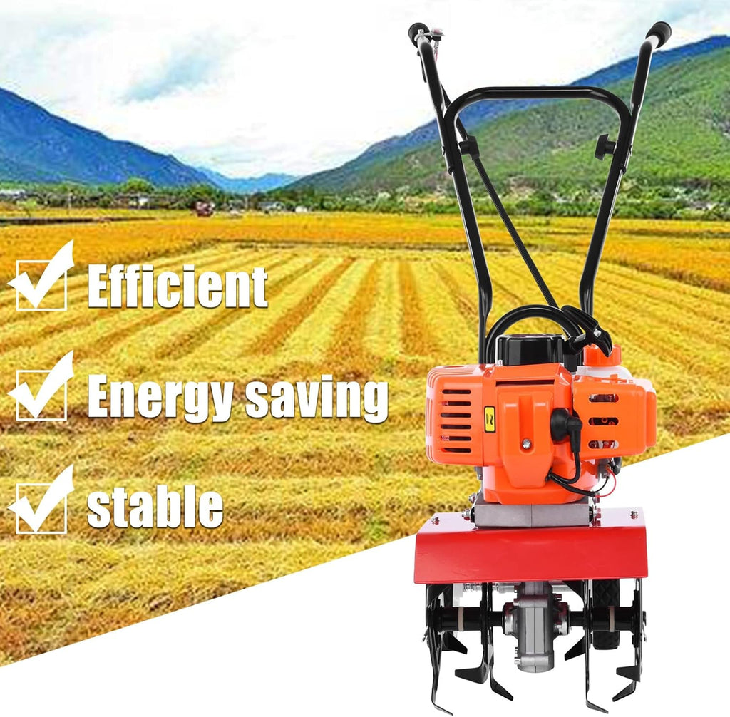 YOXIER Garden Tiller,Petrol Tiller 2 Stroke Air Motor 9000RPM,1.2L Fuel Tank 52cc Garden Mini Tiller for Garden and Lawn,Digging,Weeding and Soil Tillage (Orange) Orange
