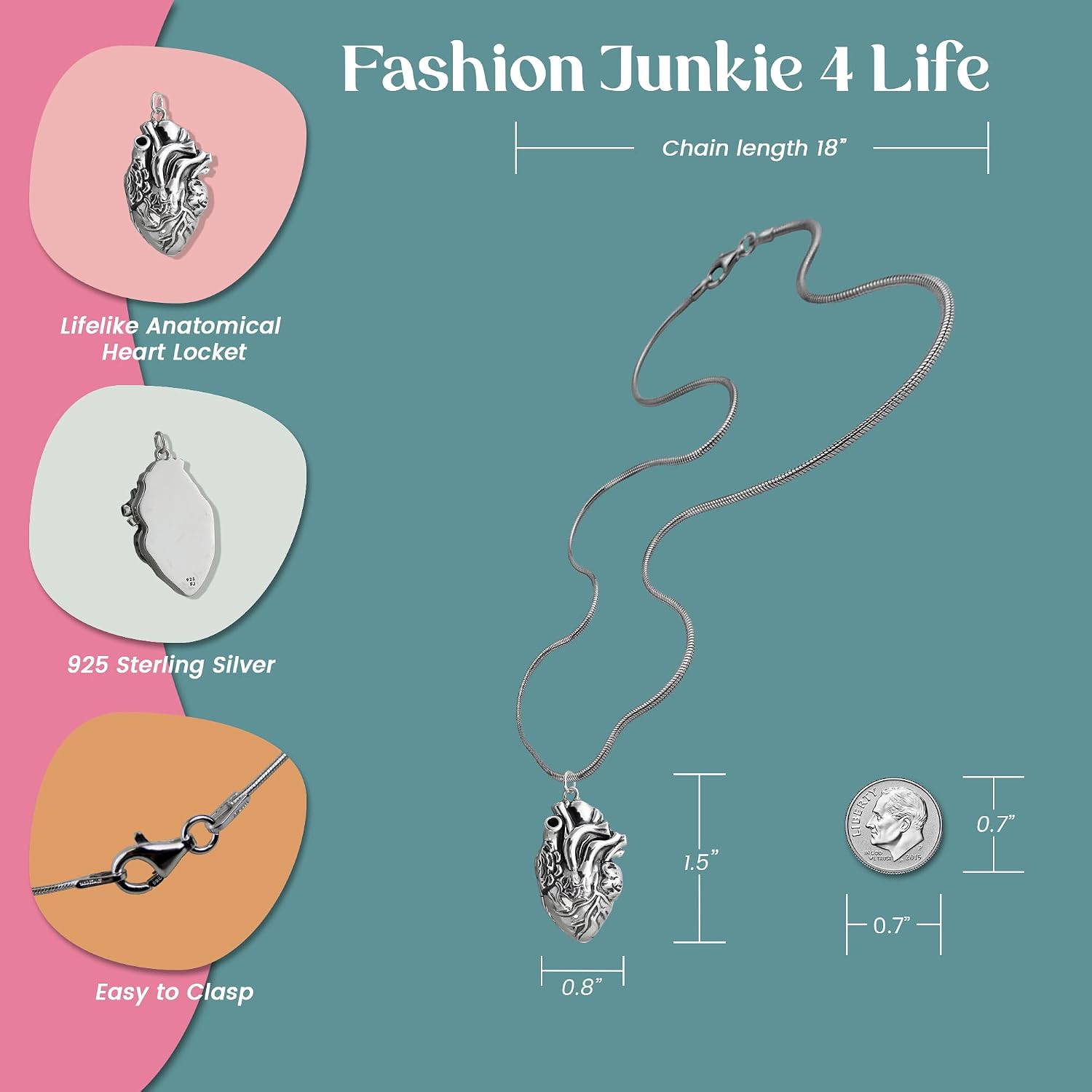 FashionJunkie4Life Sterling Silver Locket Necklaces for Women, 18' Cable Chain