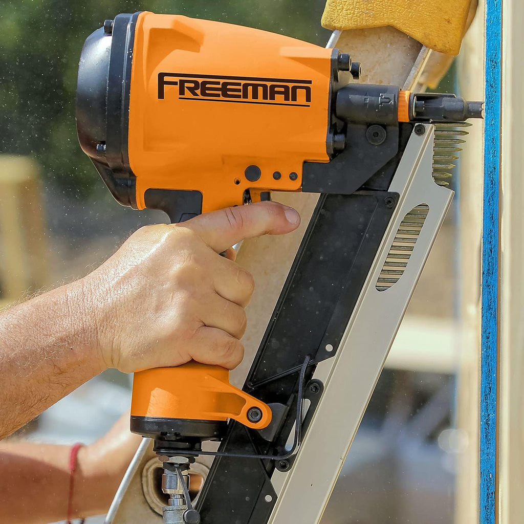 Freeman Compact Lightweight Pneumatic 21° 3-1/4' Framing Nailer | G22183CLW | Framing, Subfloors, Roof Decking, Pallet and Shipping Crate Assembly, Wood Fencing