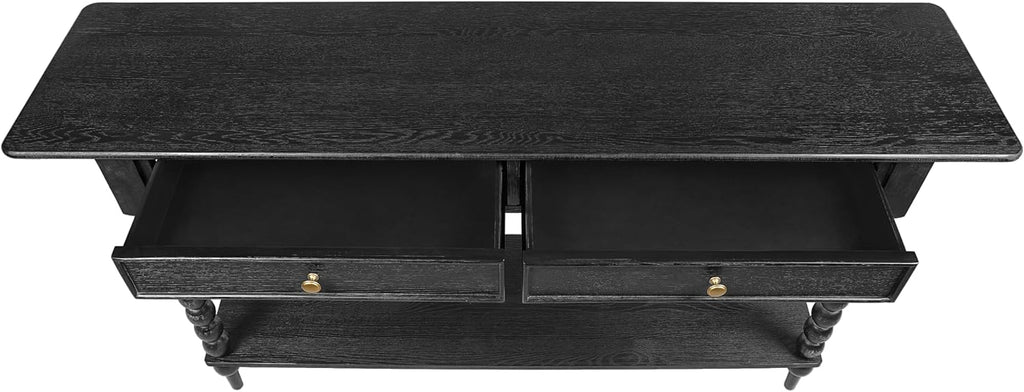 Christopher Knight Home Zeka Narrow Console Table with Storage, Wood Entryway Table with 2 Drawers and 1 Bottom Shelf, Retro Display Table with Unique Spherical Legs for Hallway, Living Room, Black
