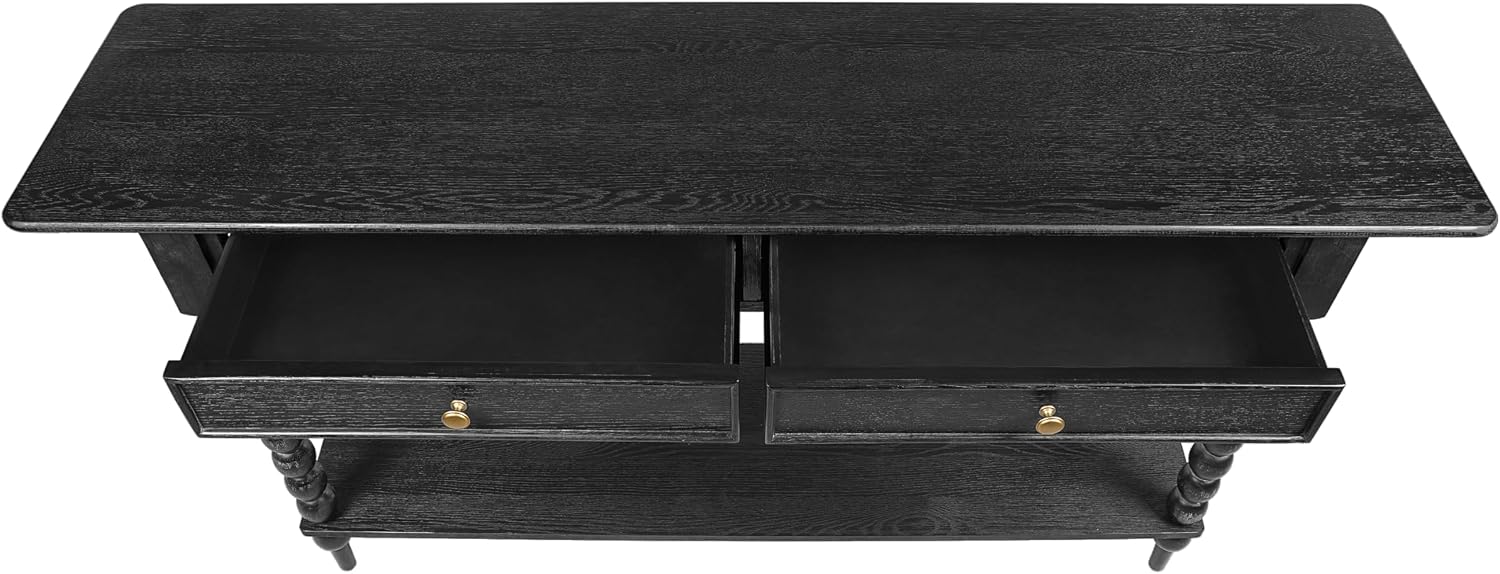 Christopher Knight Home Zeka Narrow Console Table with Storage, Wood Entryway Table with 2 Drawers and 1 Bottom Shelf, Retro Display Table with Unique Spherical Legs for Hallway, Living Room, Black