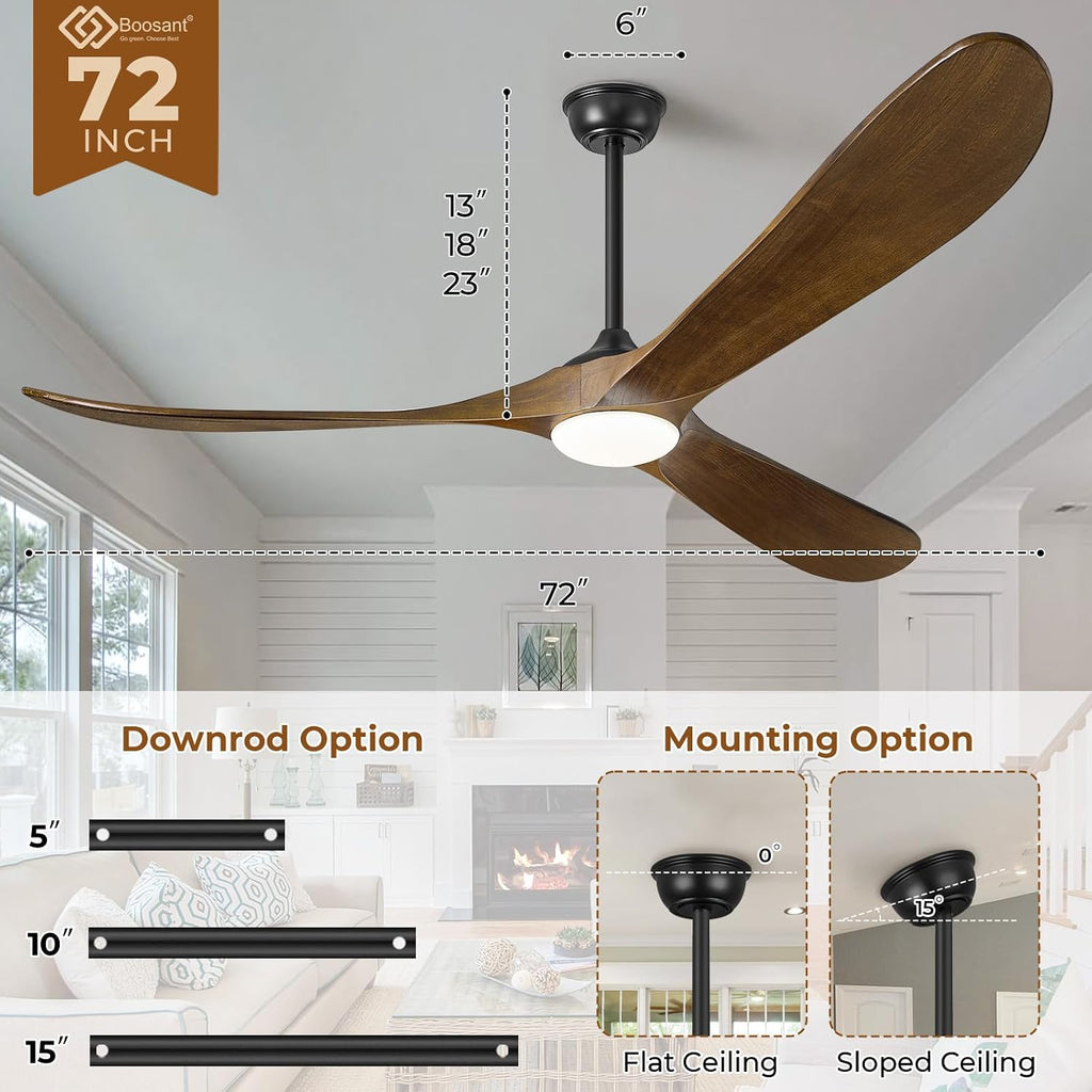 72' Ceiling Fans with Lights and Remote Control, Outdoor Ceiling Fan with Lights High CFM Quiet 3 Blade Wood Walnut Ceiling Fan, Oil Rubbed Bronze