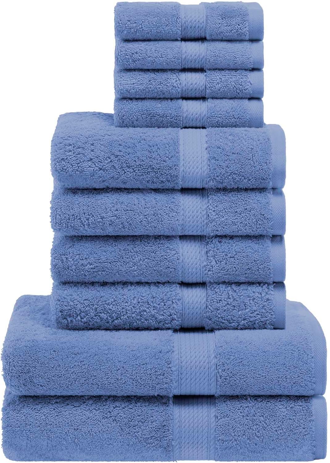 SUPERIOR Egyptian Cotton Ultra Plush & Absorbent, 10 Piece Set, Denim Blue | Quick Dry, Soft Luxury Towel Set, Bath Essentials, Guest Bath, Spa, 2 Bath, 4 Hand, 4 Face Towels, Madeline Towels