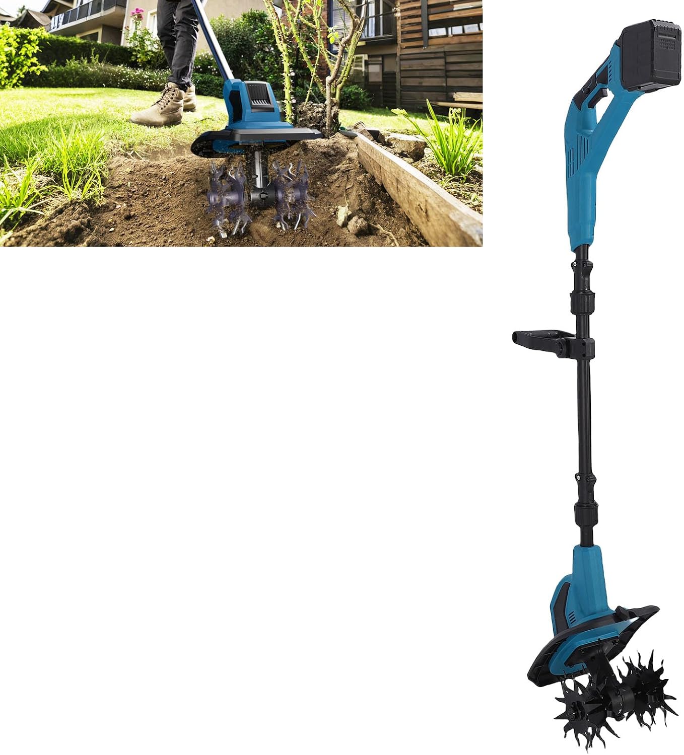 Cordless Garden Tiller, Powerful 360 RPM Motor, High Capacity Battery, for Gardening Tasks, 360 RPM Electric Garden Tiller for Yard (US Plug)