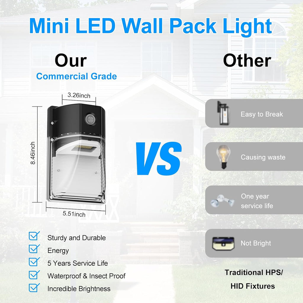 30W LED Wall Pack Light, Dusk to Dawn Outdoor Lighting Sensor, 3600LM, 5000K, LED Outdoor Wall Lights, 120Vac IP65 Waterproof Security Flood Light for Commercial, Porch, Garage, Garden, 6 Pack