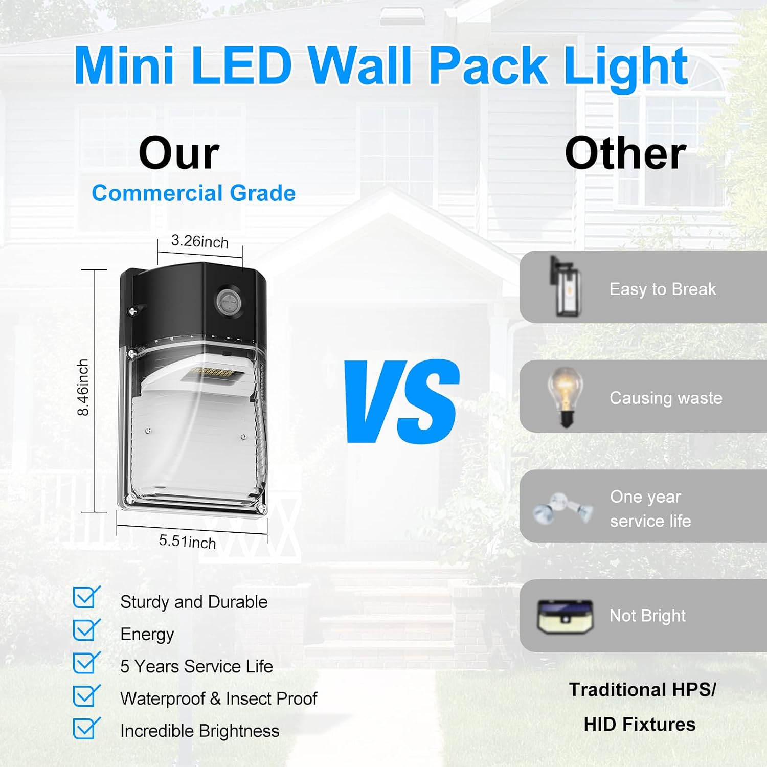30W LED Wall Pack Light, Dusk to Dawn Outdoor Lighting Sensor, 3600LM, 5000K, LED Outdoor Wall Lights, 120Vac IP65 Waterproof Security Flood Light for Commercial, Porch, Garage, Garden, 6 Pack