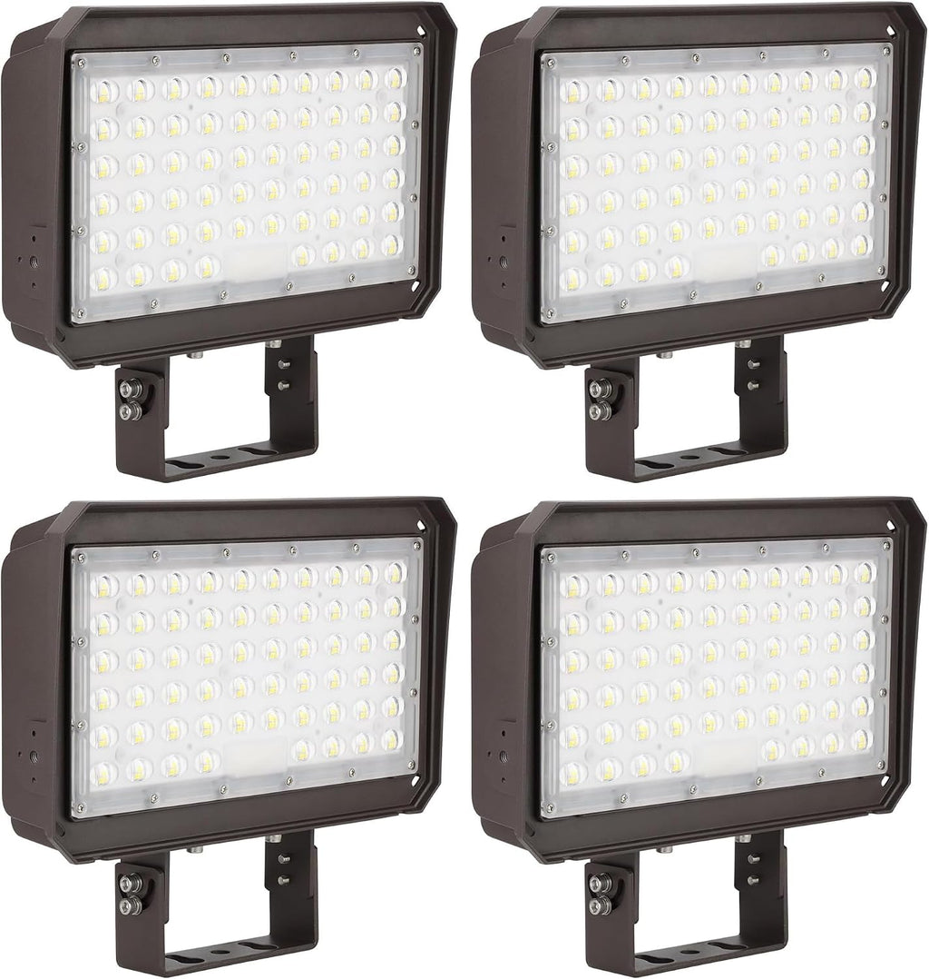 kadision 150W LED Flood Light with Dusk-to-Dawn Photocell, 150W/100W/75W Adjustable 130lm/W 5000K Daylight 100-277V IP65 Waterproof, Trunnion Mount LED Parking Lot Light, ETL Listed (Pack of 4)