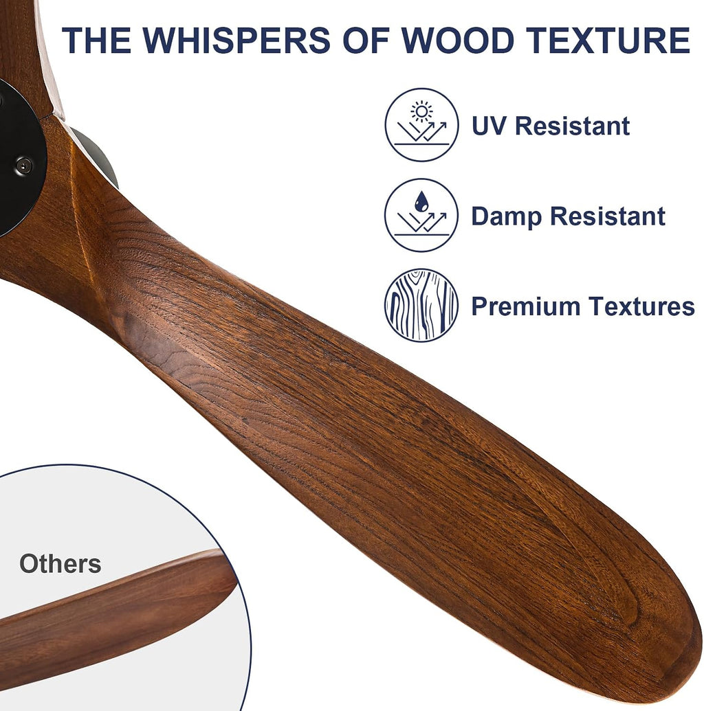 72 inch Ceiling Fans Without Lights, Large Ceiling Fan no Light, Wet Rated Outdoor Ceiling Fans for Patios Outside Porch, High CFM speed DC Motor, 3 Blade Walnut Wood Ceiling Fan with Remote