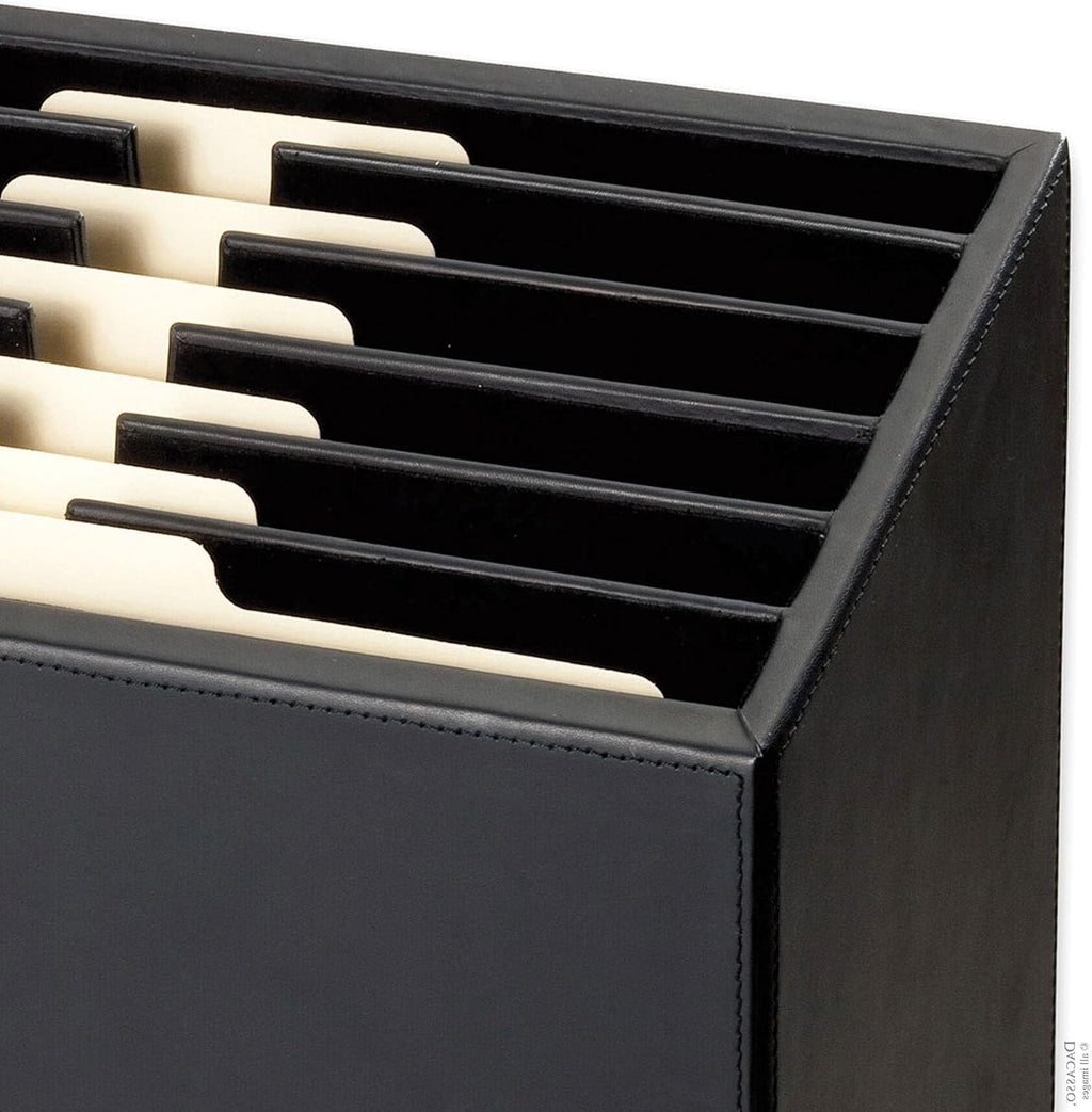 Dacasso Classic Black Leather Vertical Letter Sorter & Paper Organizer for Desk - Executive Decor & Office Organization Essential