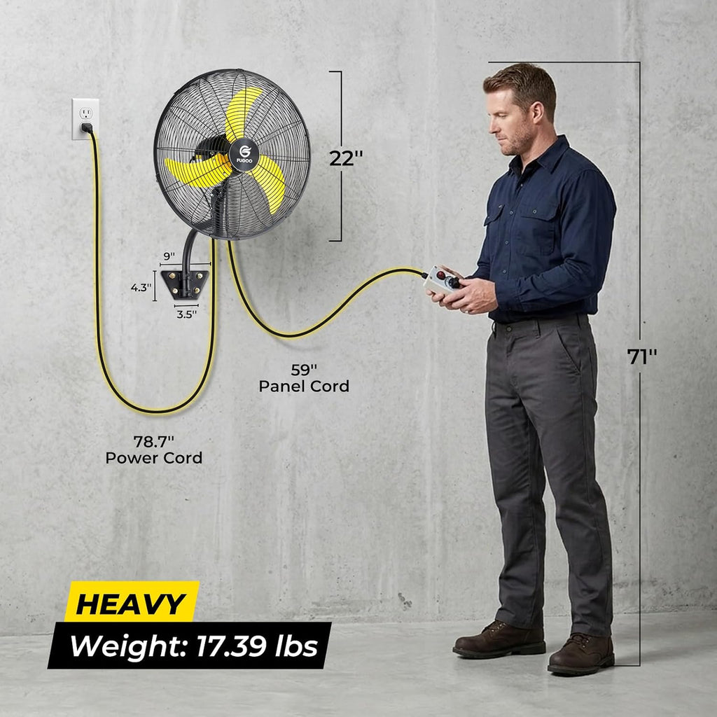 FUGOO 20'' Outdoor Quiet Oscillating Wall Fan With All Sealed Brushless DC Motor,4-Speed Waterproof Outdoor Fan, Heavy Duty Industrial Wall Mount Fans for House,Patios,Commercial,Garage,4000CFM