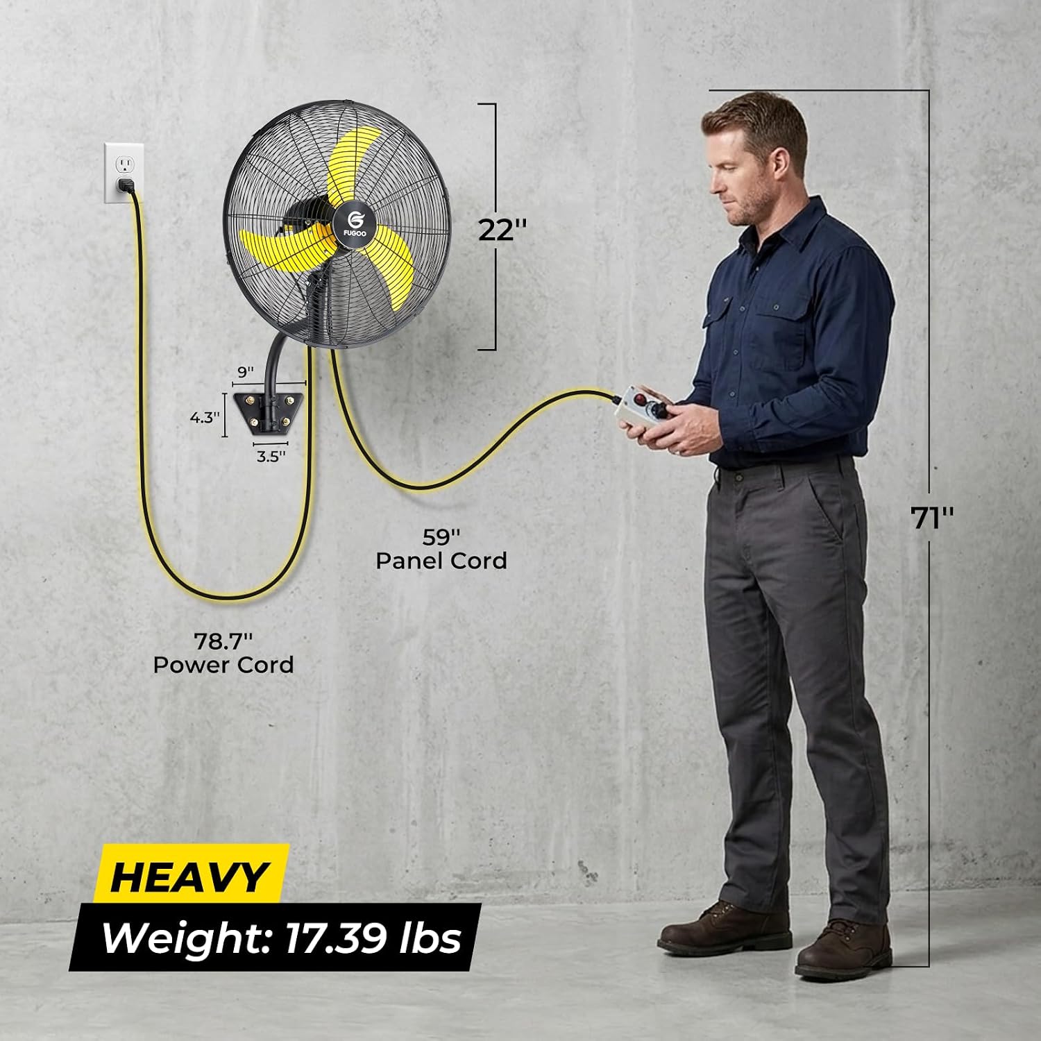 FUGOO 20'' Outdoor Quiet Oscillating Wall Fan With All Sealed Brushless DC Motor,4-Speed Waterproof Outdoor Fan, Heavy Duty Industrial Wall Mount Fans for House,Patios,Commercial,Garage,4000CFM