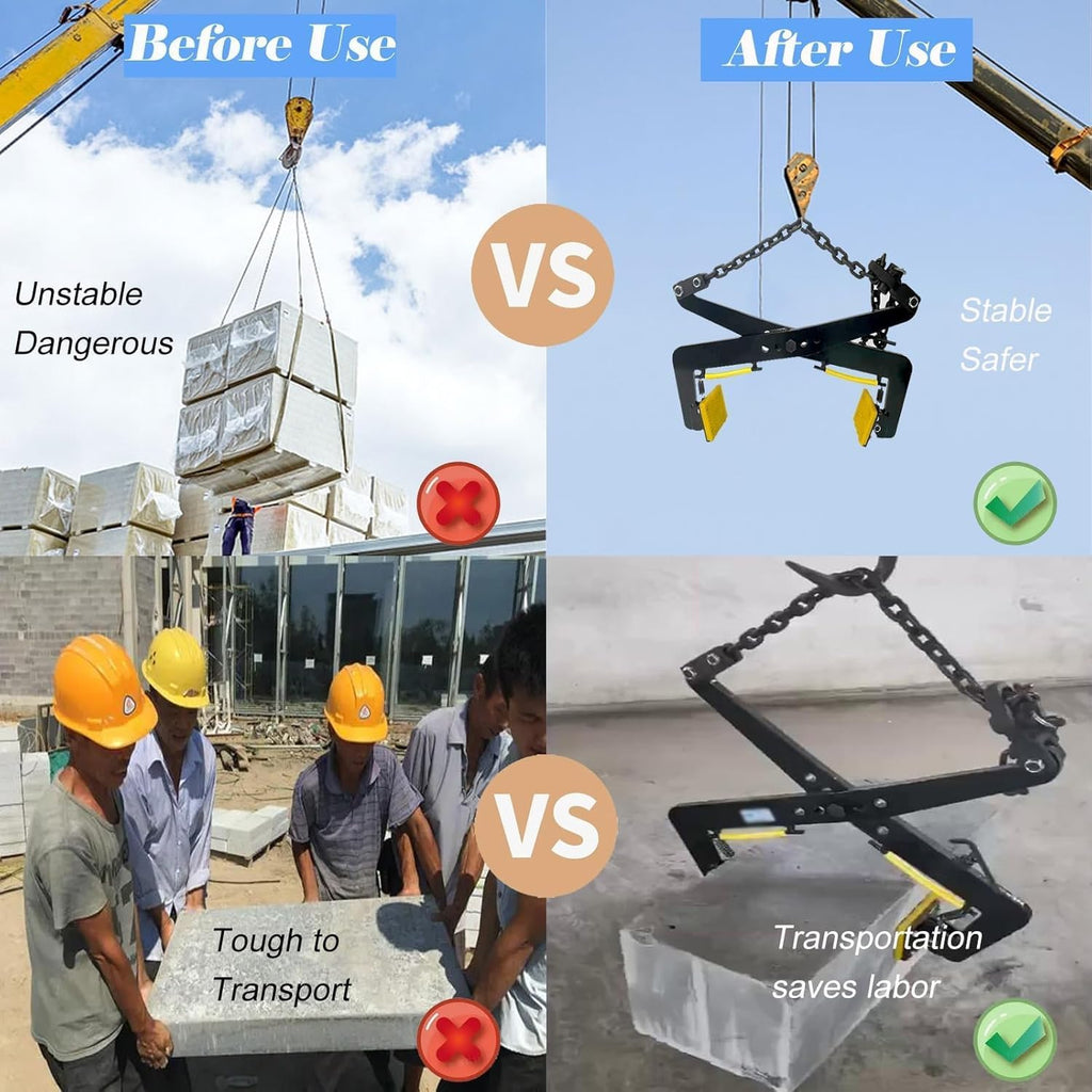 Heavy Duty Granite Steel Plate Lifting Clamps with Rubber Chuck - Chain Link Type, Vertical Clamp for Safe Lifting,Black-Opening 4.7-14.2in