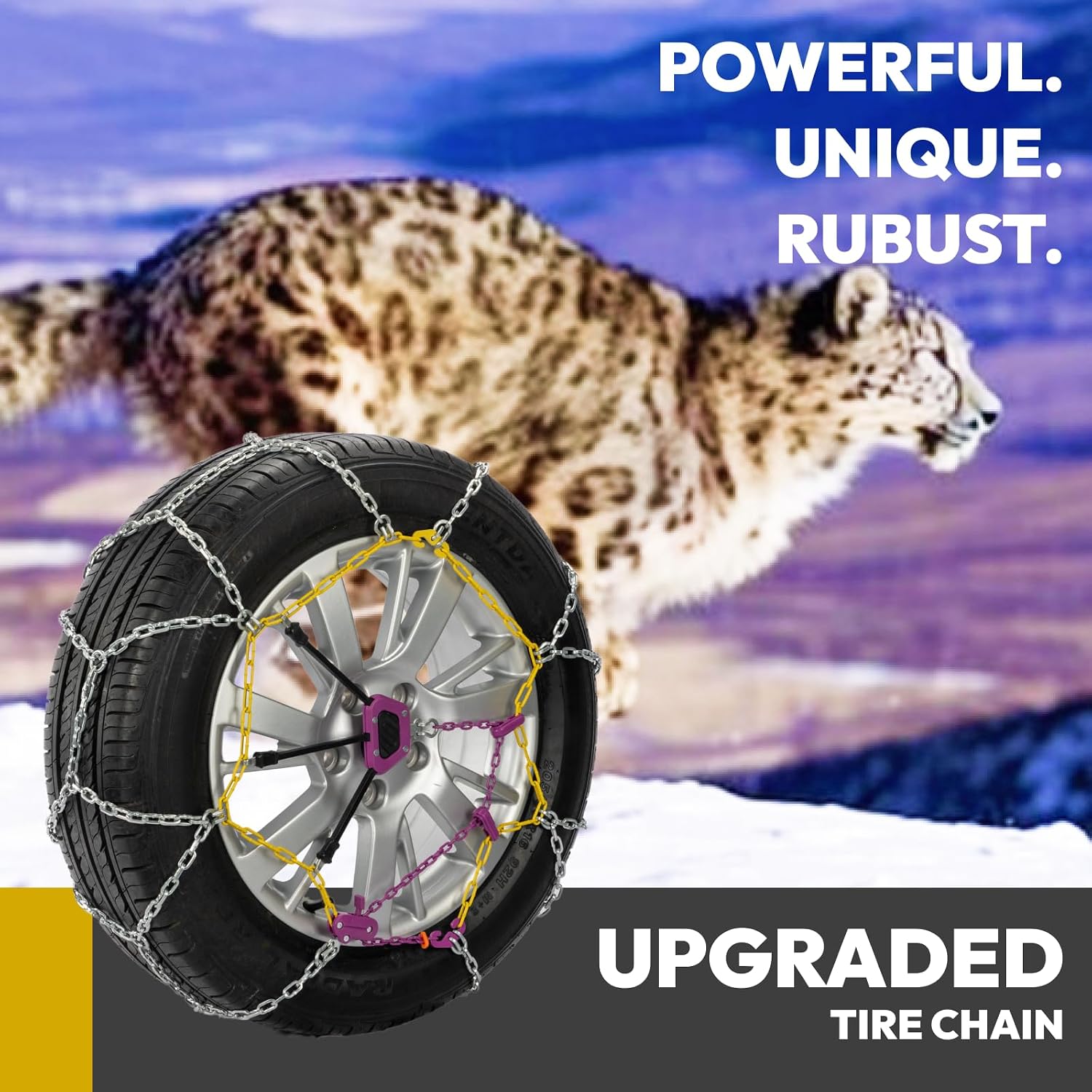 Auto Tightening Snow Chains for SUV,Pickup and Trucks – Quick Fit, Easy Installation, Reusable Universal Tire Chains for Winter Emergency Traction (Set of 2)