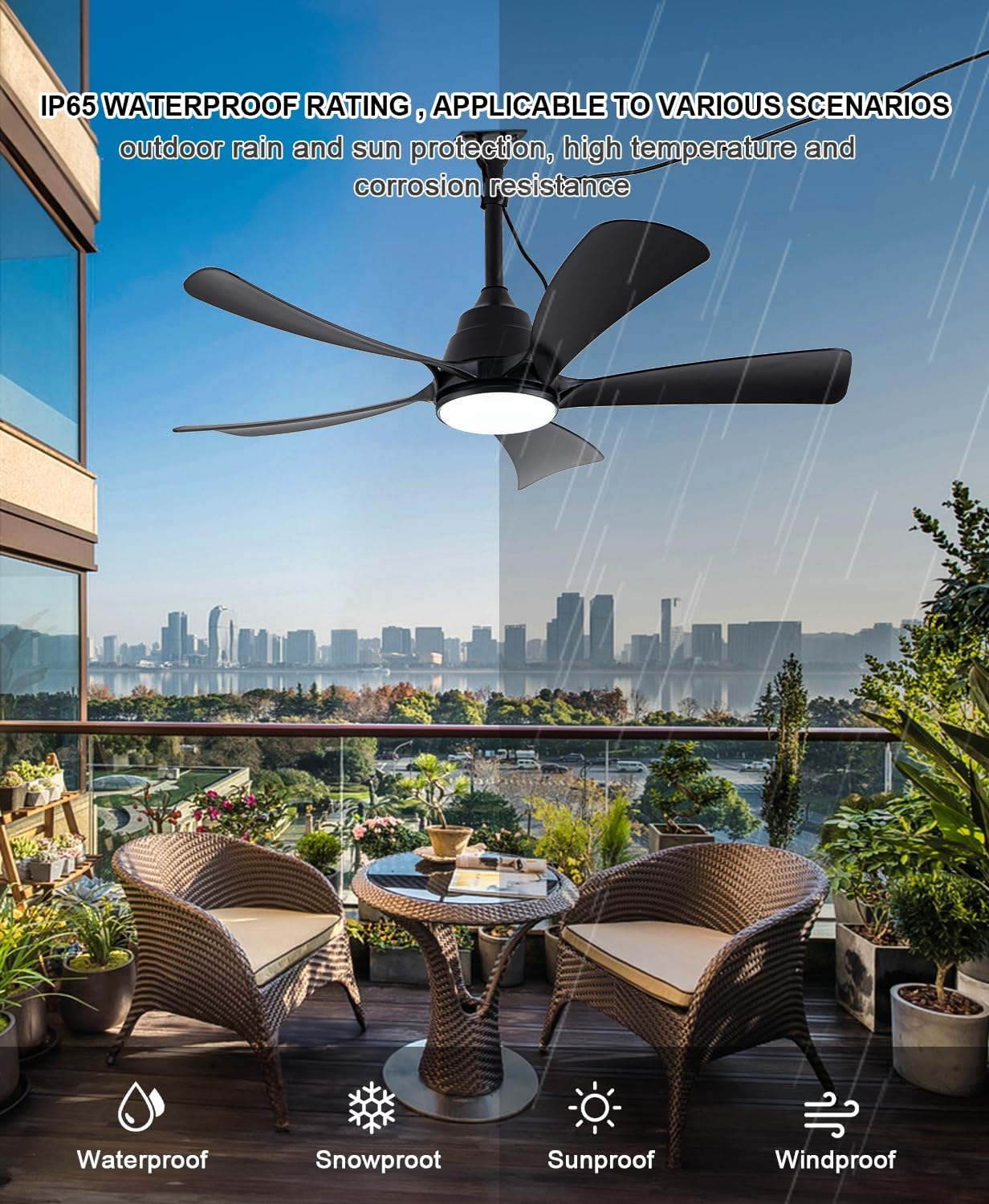 42' Outdoor Waterproof Ceiling Fan with 3 Color LED Light,App/Remote Control,Quiet DC Motor,Plug-in Cord Hook Installation,IP65 Gazebo Ceiling Fan with Light for Patios,Pergola,Canopy