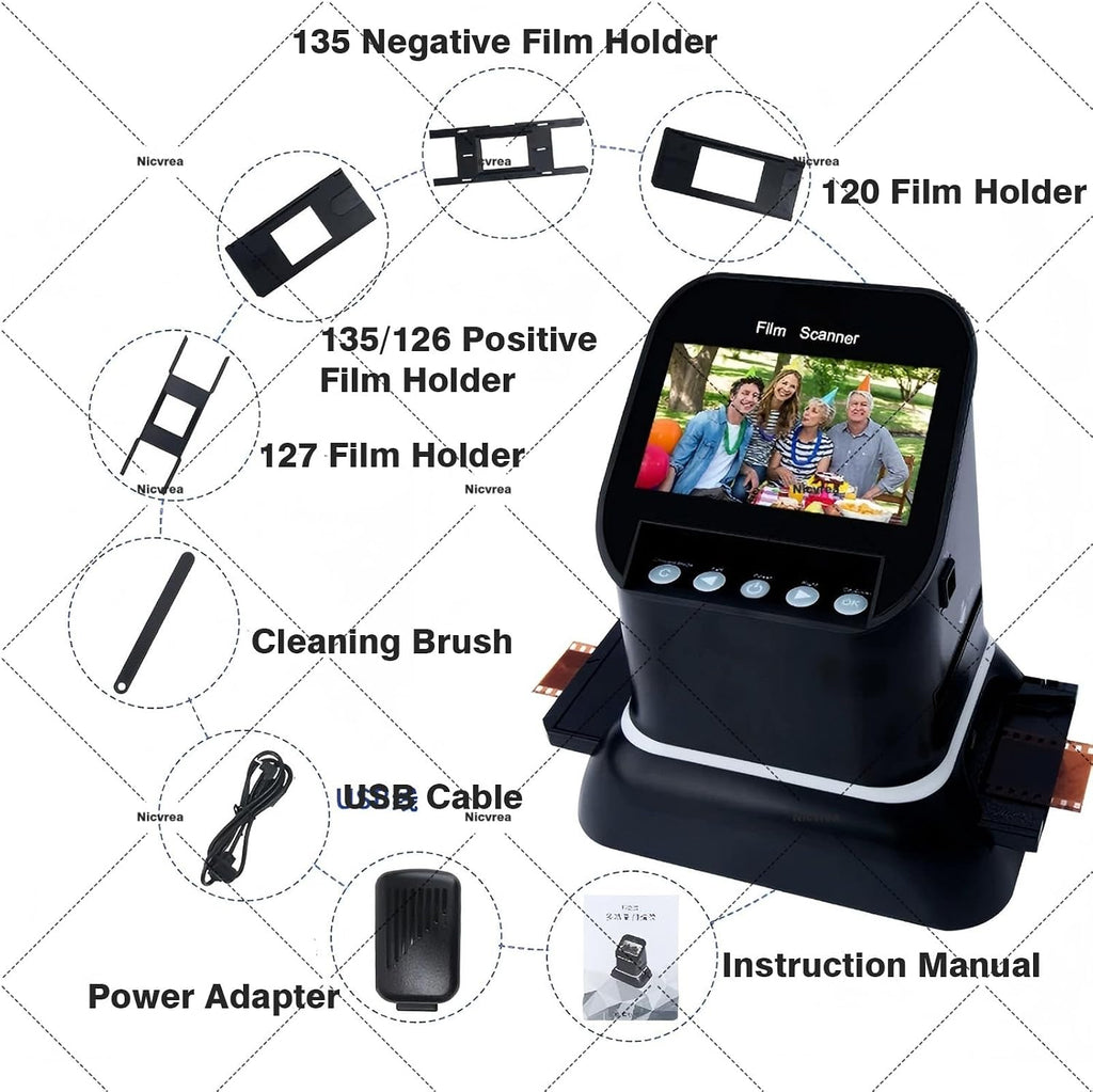 Digital Film Scanner, Converts 35mm, 135(36x24), 126, 127 Slides & Negatives to JPEG, Includes 4.3-inch LCD, High Resolution 120 Film Scanner