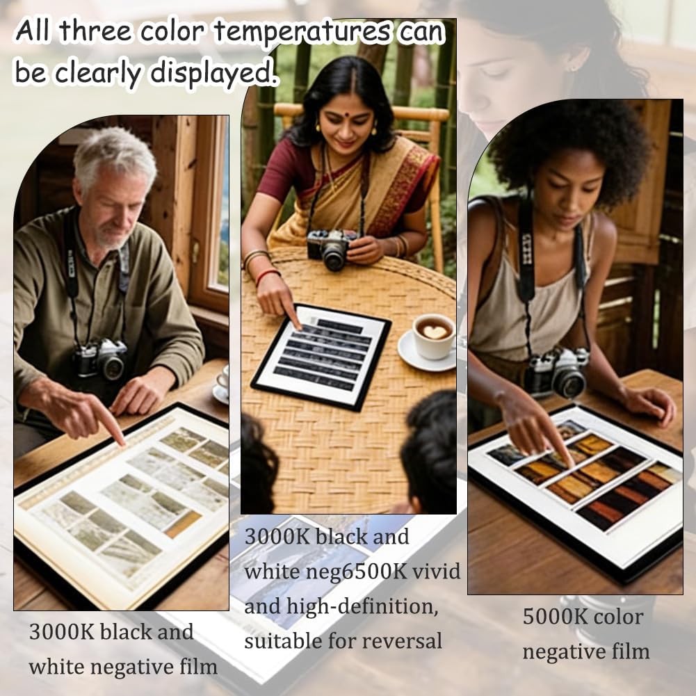 Portable Led Slide Viewer Light Box, Old Film Negative Scanner, Three Color Temperatures Adjustable, Ultra Thin Light Pad, Adjustable Brightness, Rechargeable, Long Standby Time, Comes with Stand