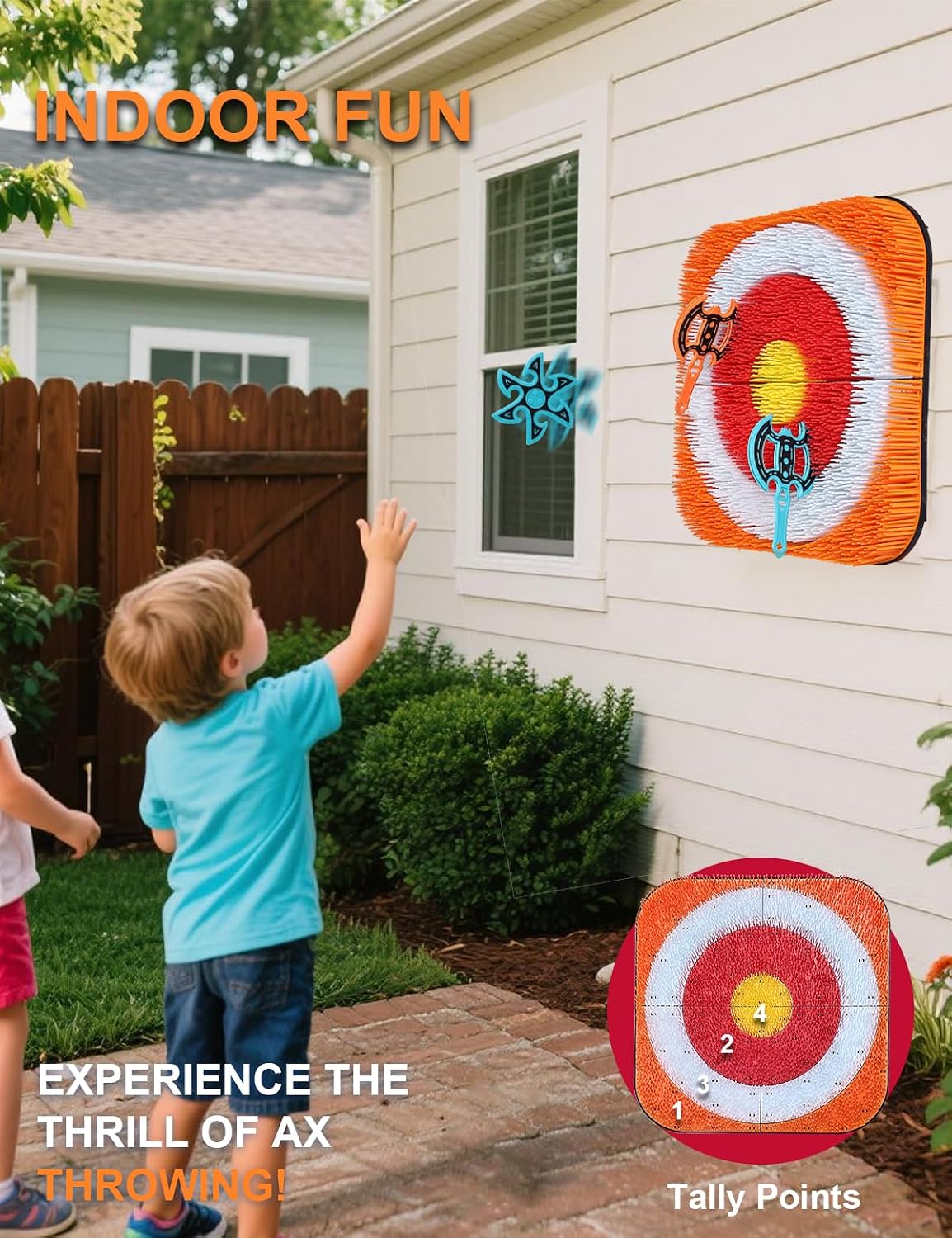 Axe Throwing Game for Backyard - 8 Throwing Axe & 8 Throwing Stars,24' Target,Yard & Outdoor Games for Adults and Family (Orange)