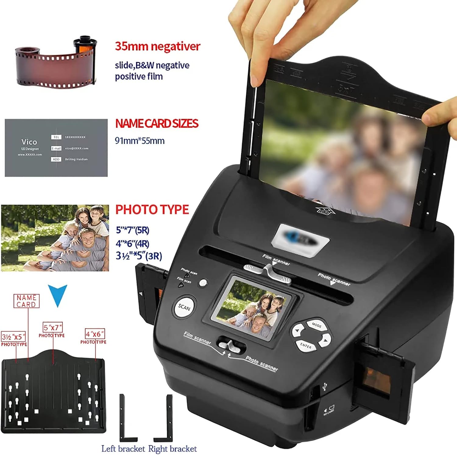 Film Slide Scanner, High Resolution Film Scanner, Converts 35mm 135/Slides/Negatives to Digital JPG Photos, Scan 3 * 5, 4 * 6, 5 * 7 Paper Photos,Black